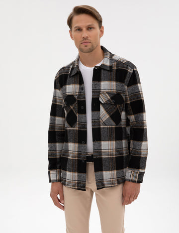 Black Classic Collar Double Pockets Lumberjack Shirt Jacket