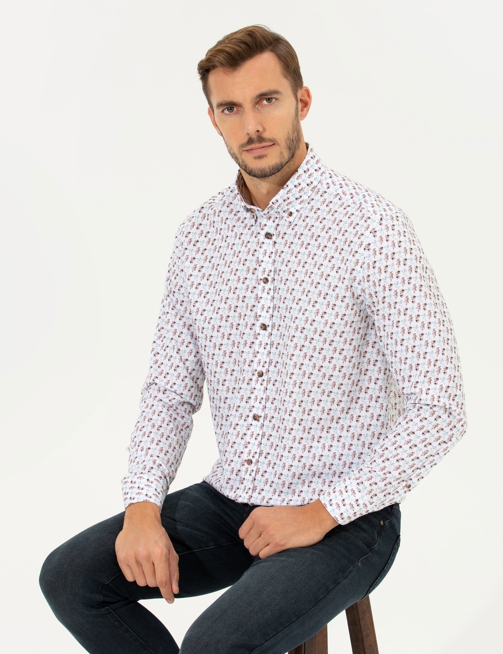 White Regular Fit Long Sleeve Shirt