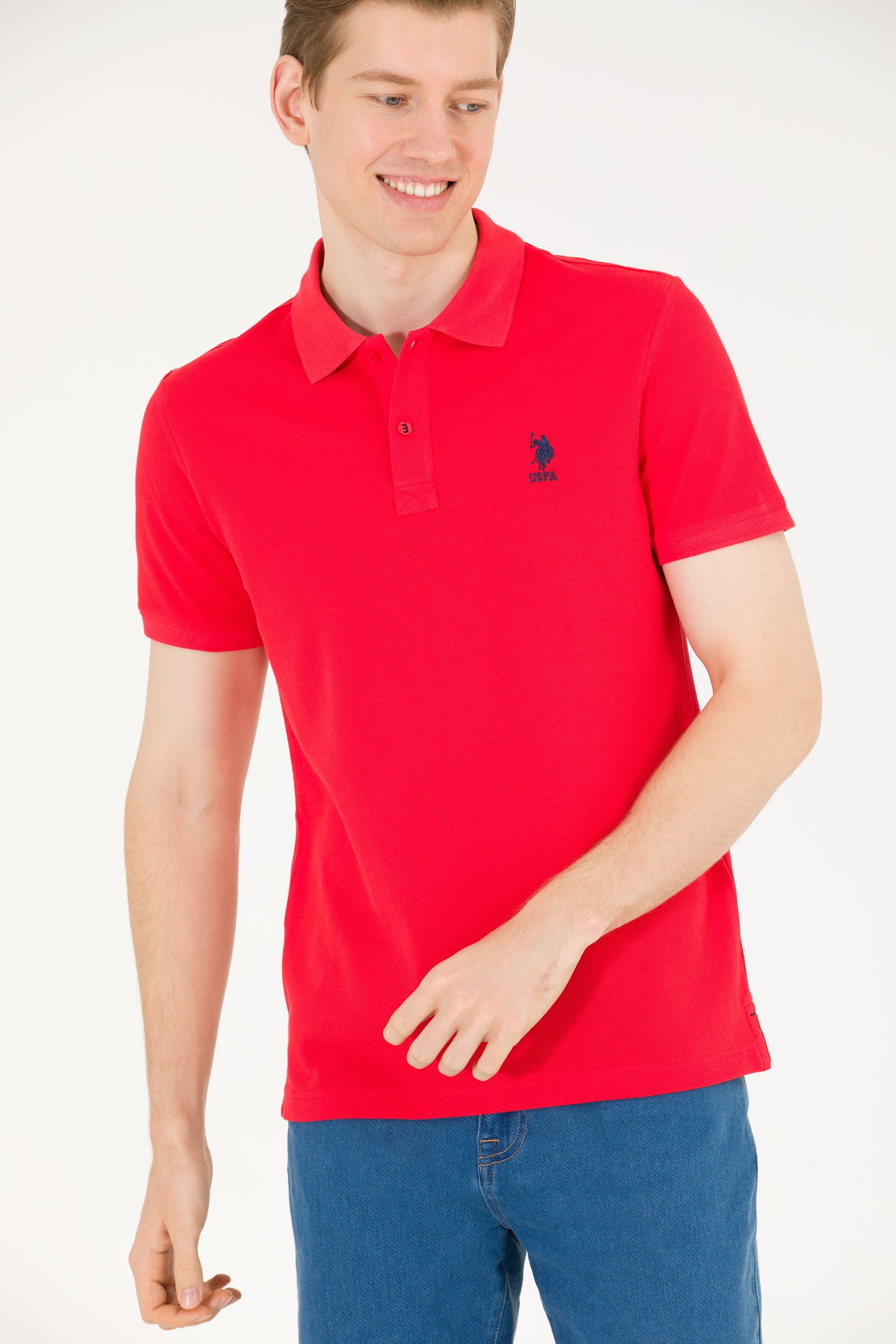 Men's Red Basic Polo Neck T-Shirt