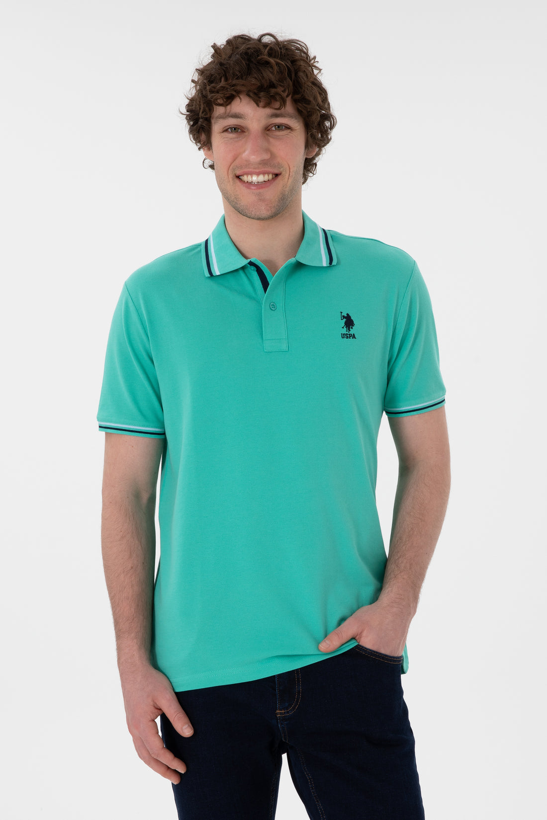 Men's Regular Fit Polo Neck Mint Basic T-Shirt