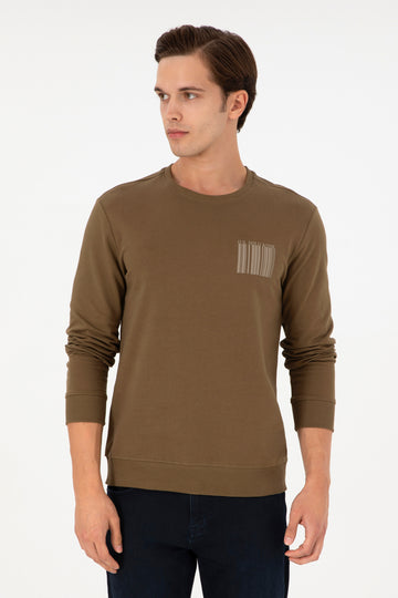 Men's Regular Fit Crew Neck Khaki Sweatshirt