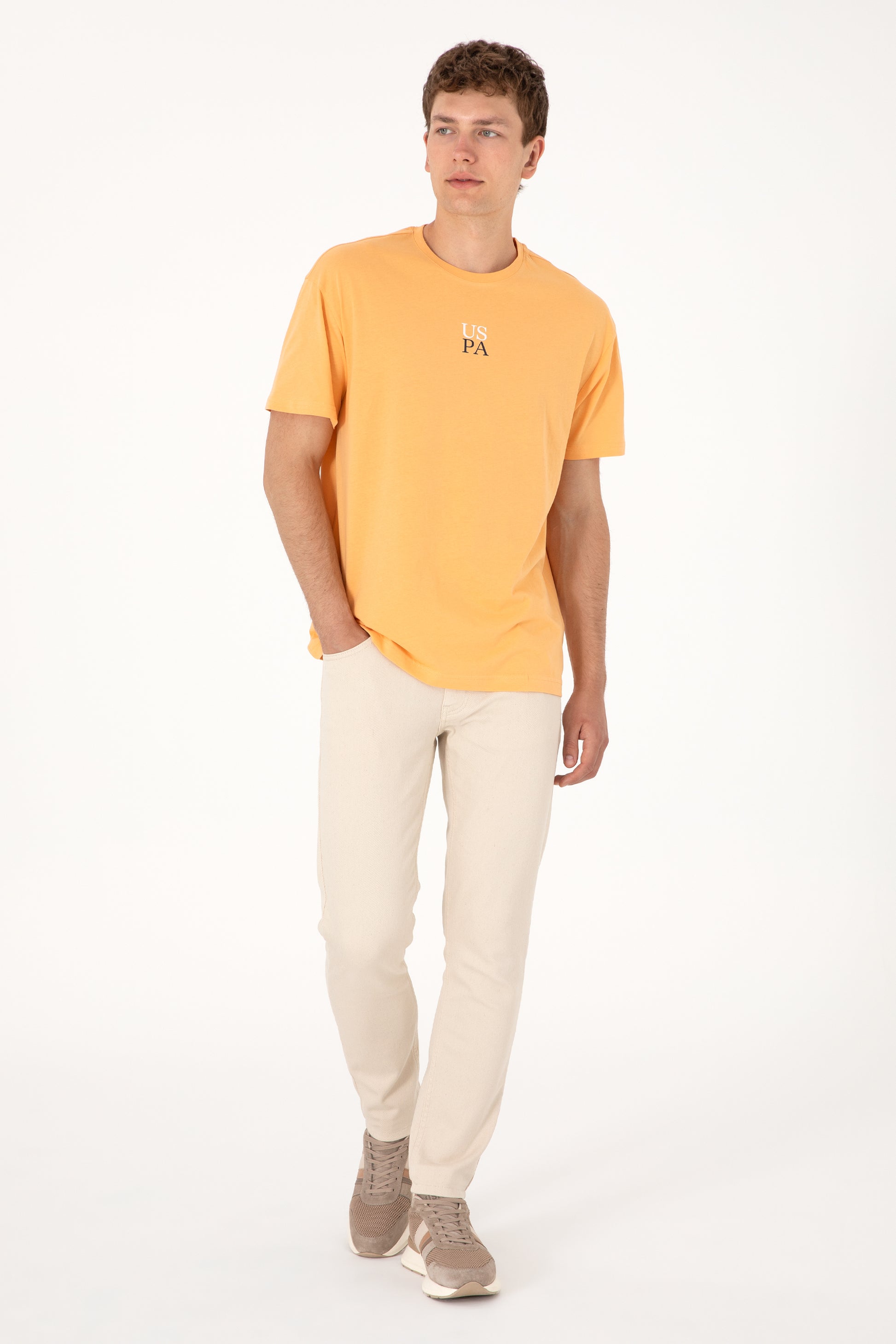 Men's Comfort Fit Crew Neck Orange T-Shirt