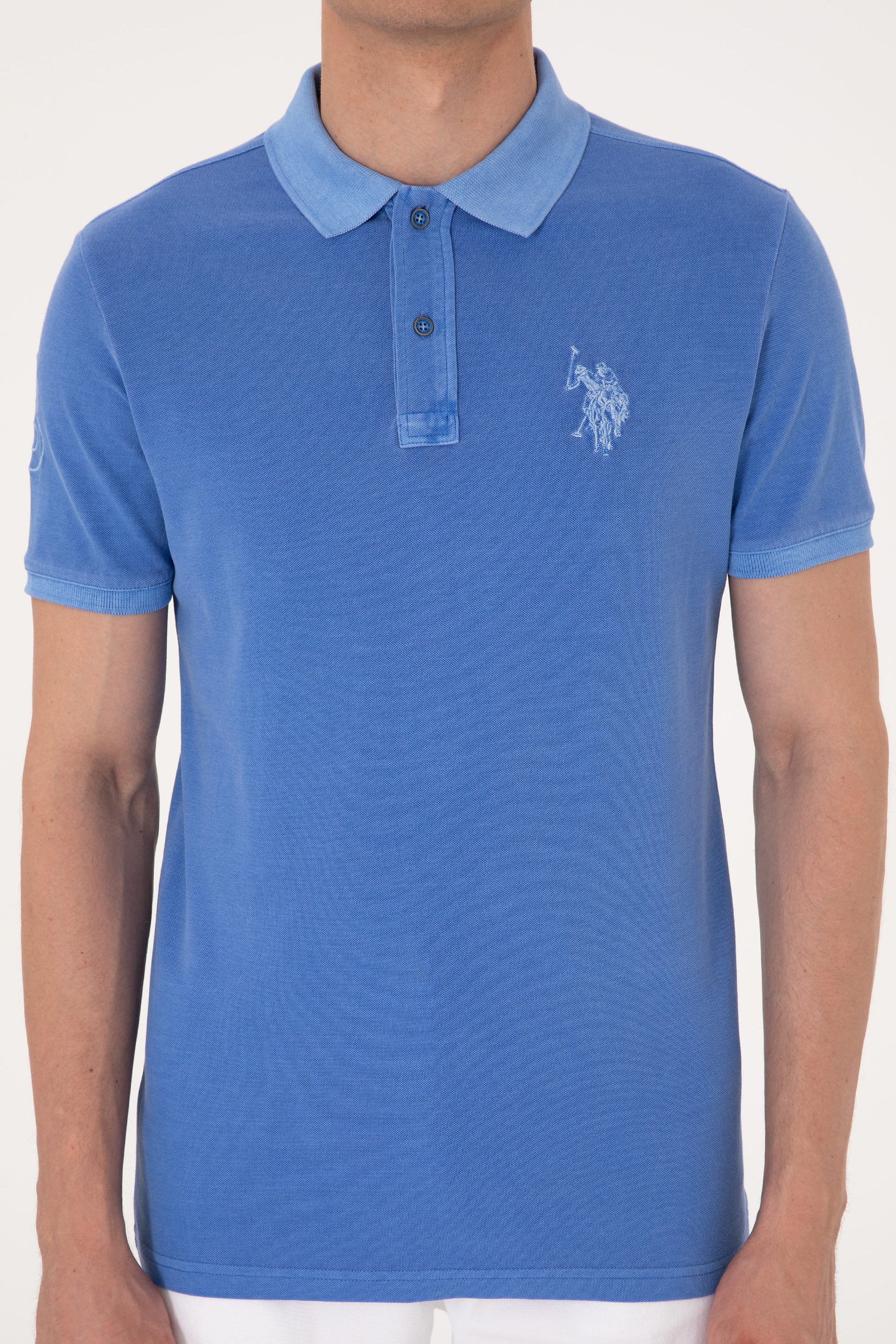 Men's Slim Fit Polo Neck Indigo Wash Basic T-Shirt