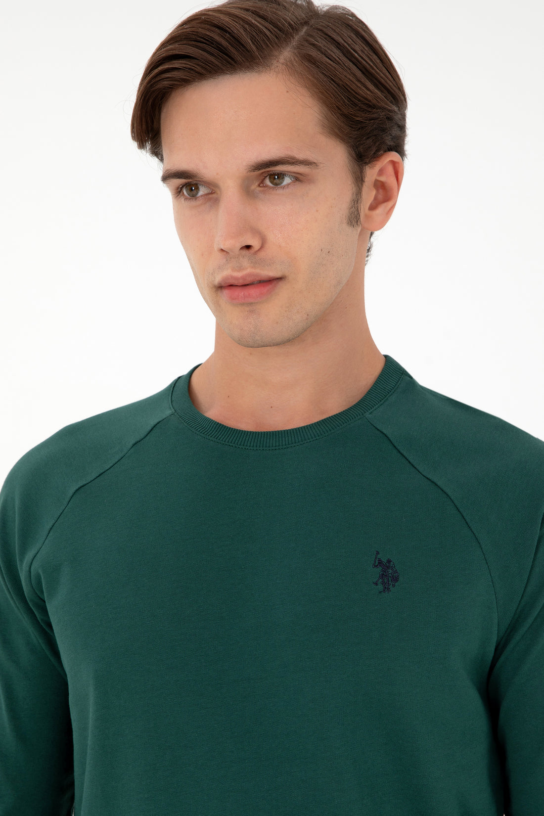 Men's Regular Fit Crew Neck Dark Green Basic Sweatshirt