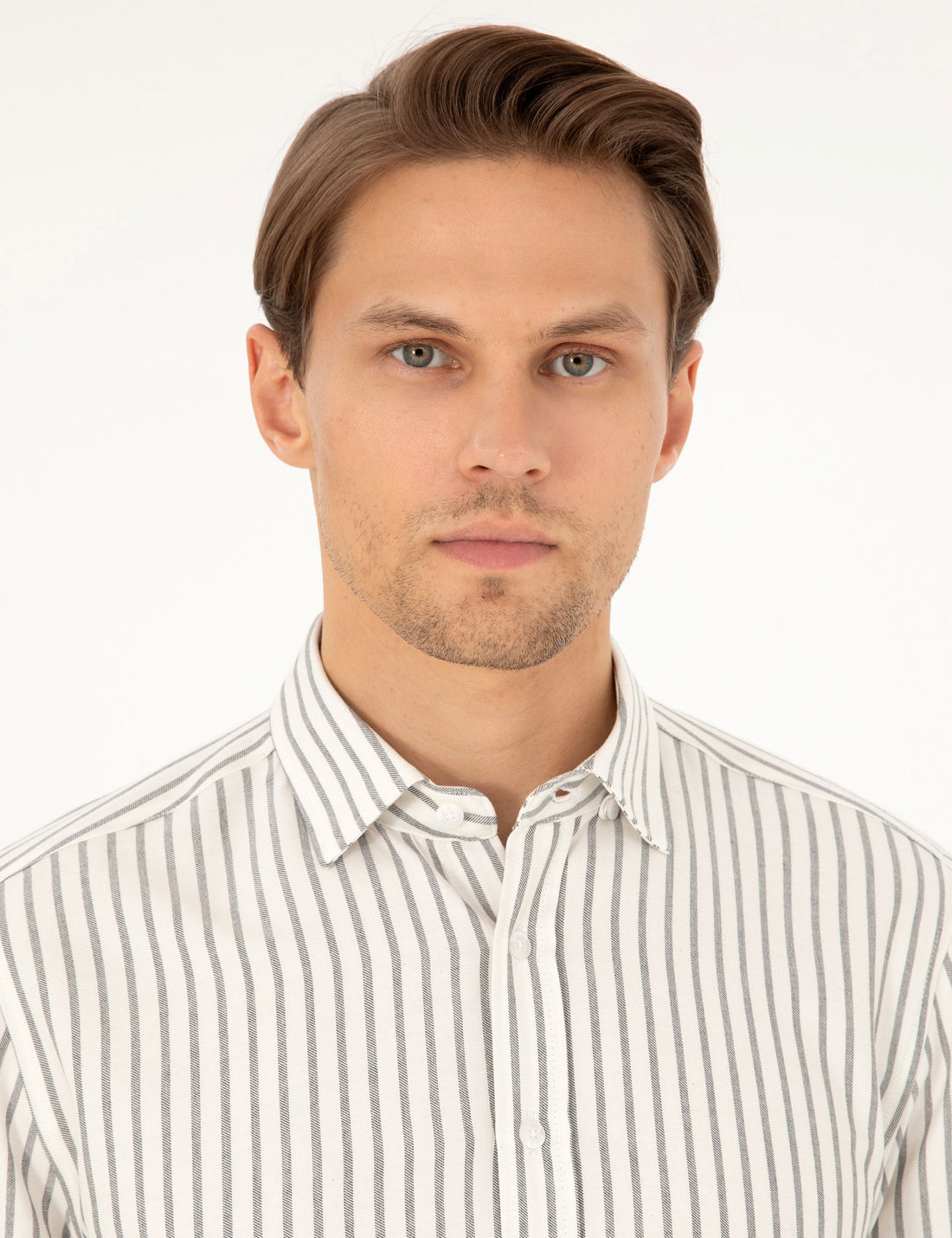 Navy Blue Slim Fit Striped Long Sleeve Shirt