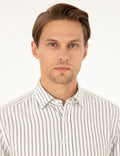 Navy Blue Slim Fit Striped Long Sleeve Shirt