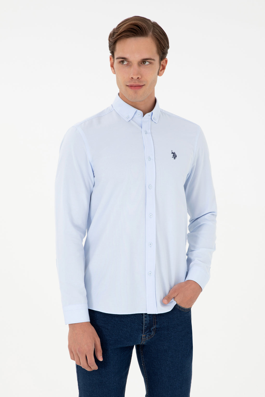 Men's Light Blue Long Sleeve Basic Shirt