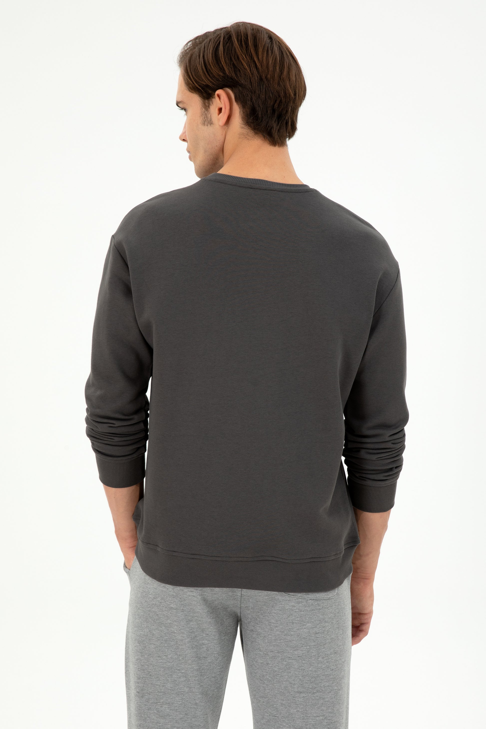 Men's Comfort Fit Crew Neck Anthracite Basic Sweatshirt