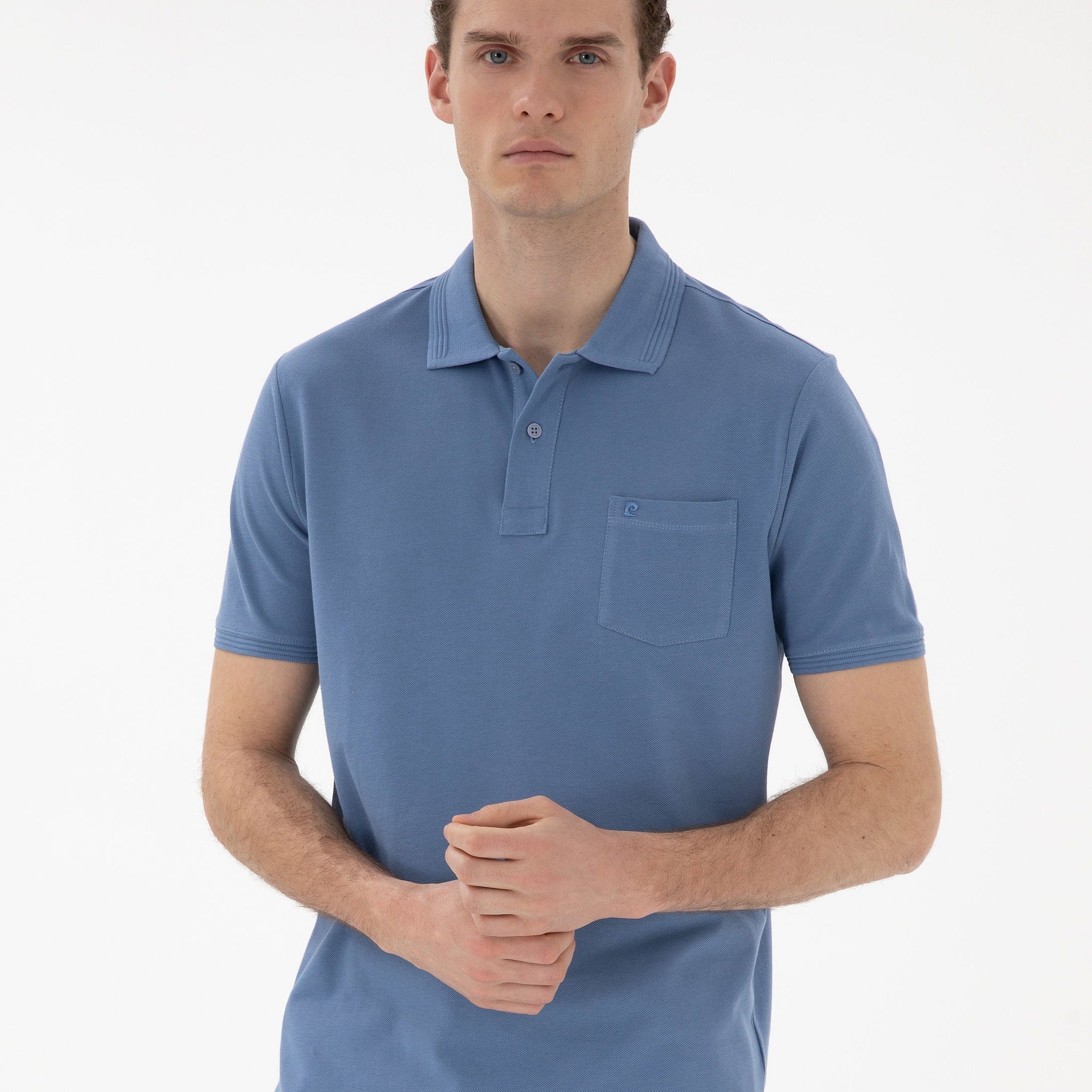 Pierre Cardin - Blue Regular Fit Crewless Polo Neck Basic T-Shirt - L / Blue / Regular