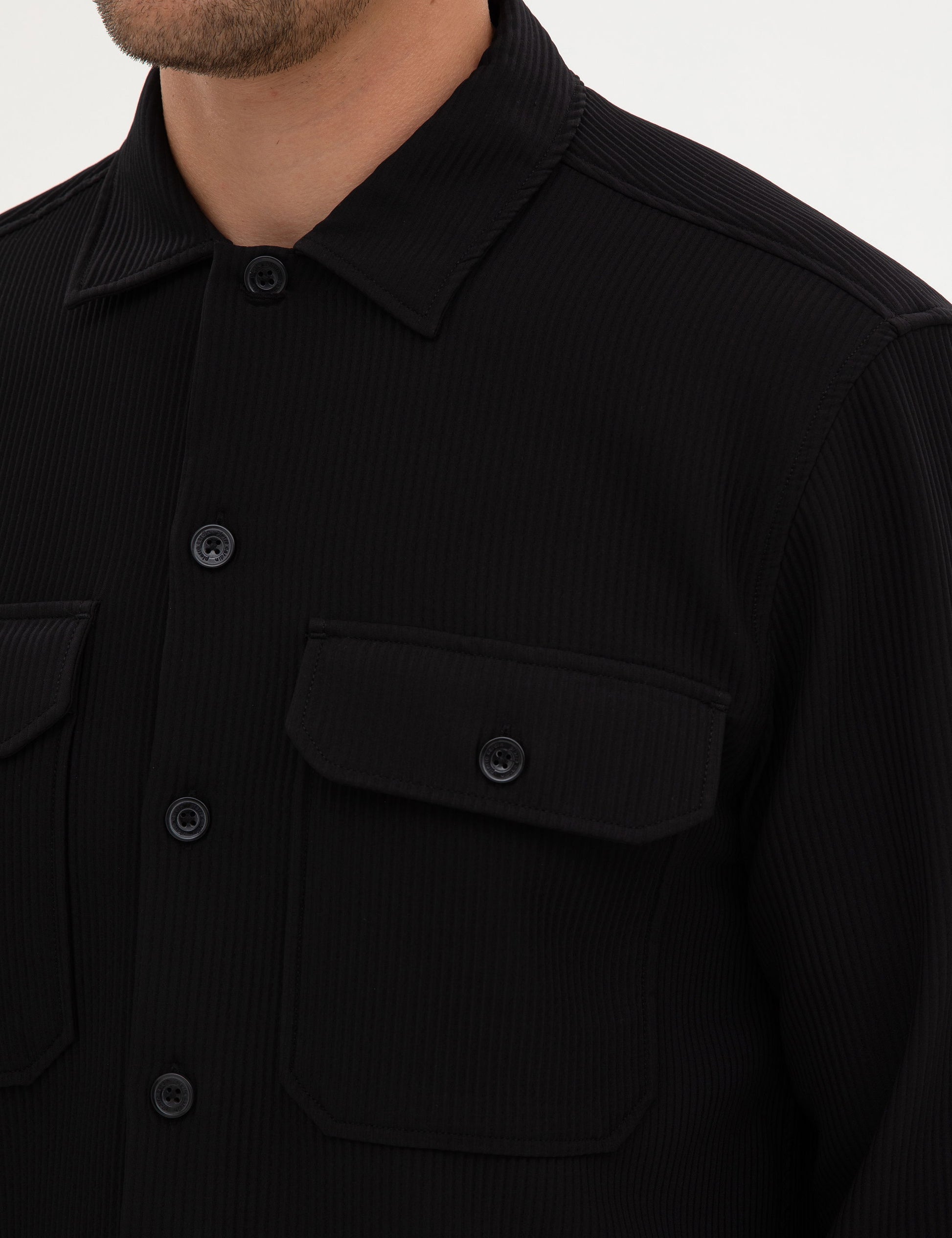 Siyah Comfort Fit Uzun Kollu G��mlek Ceket