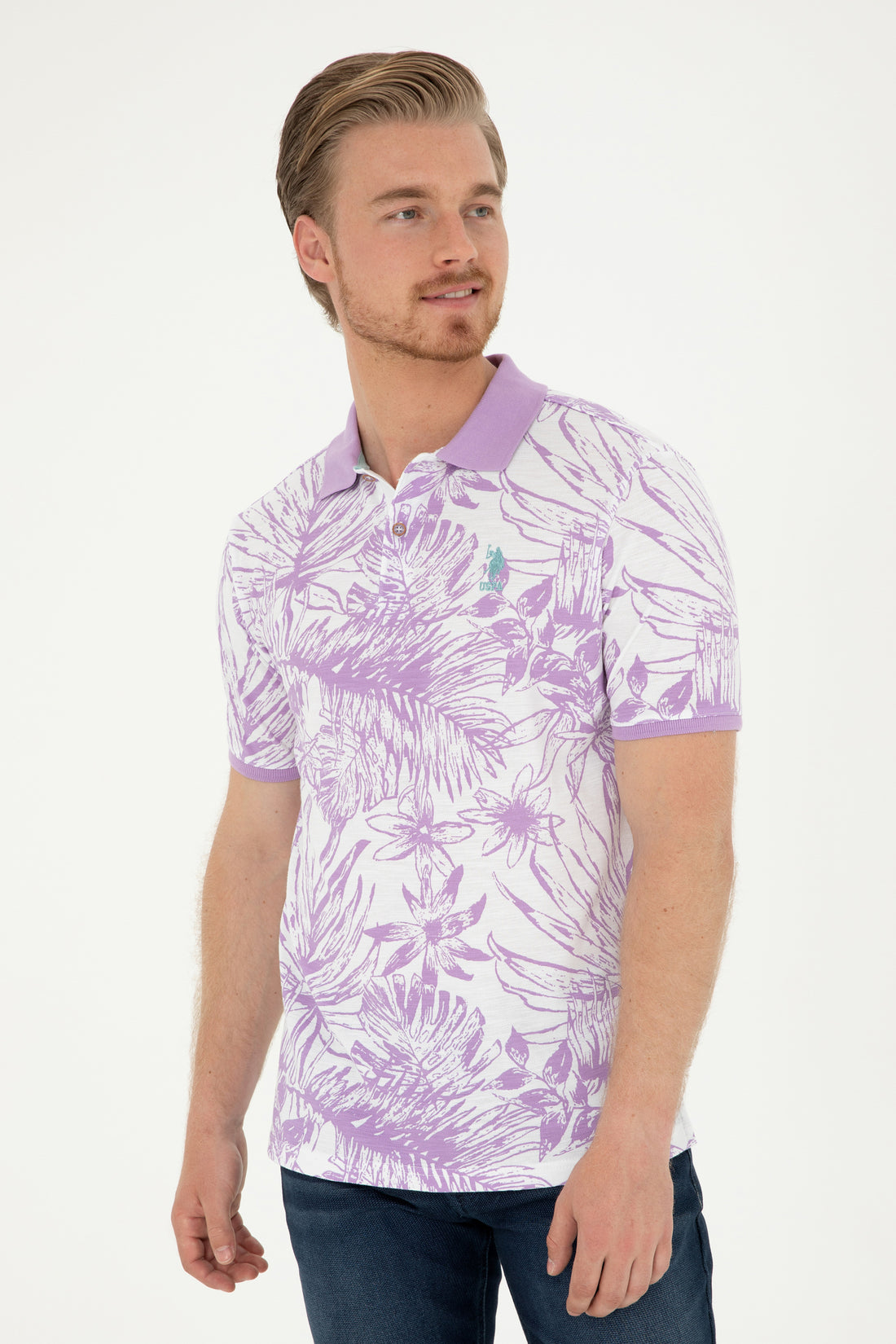 Men's Regular Fit Polo Neck Lilac T-Shirt