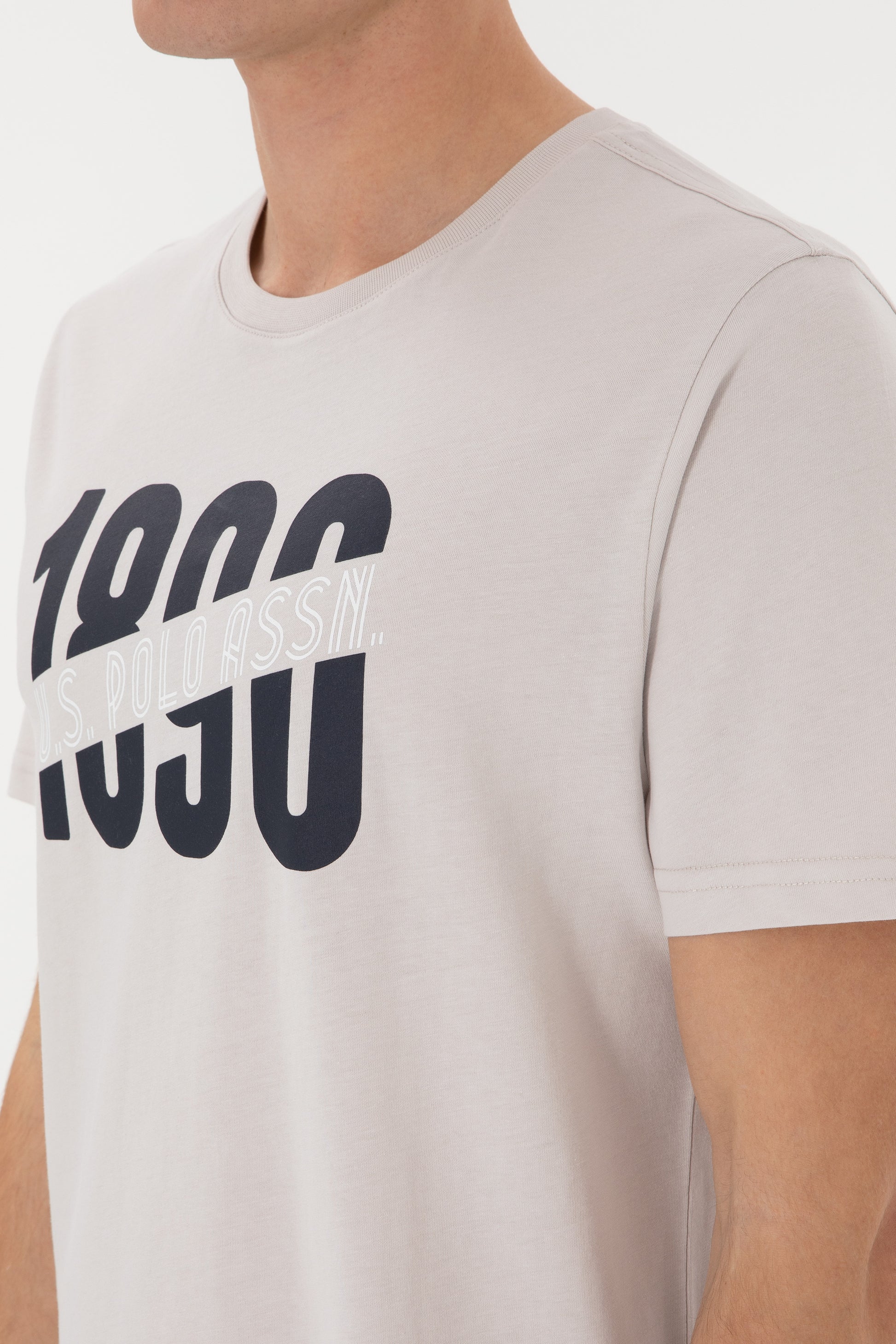 Men's Regular Fit Crew Neck Light Grey T-Shirt