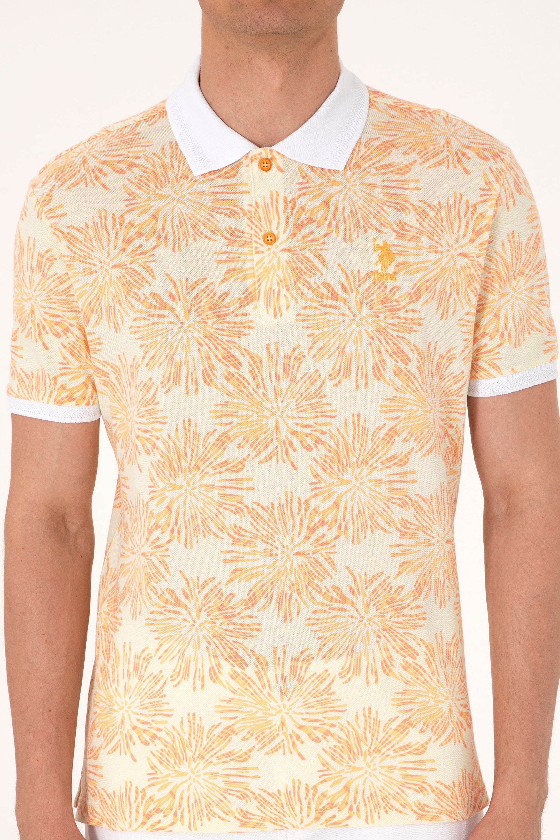 Men's Regular Fit Polo Neck Orange T-Shirt