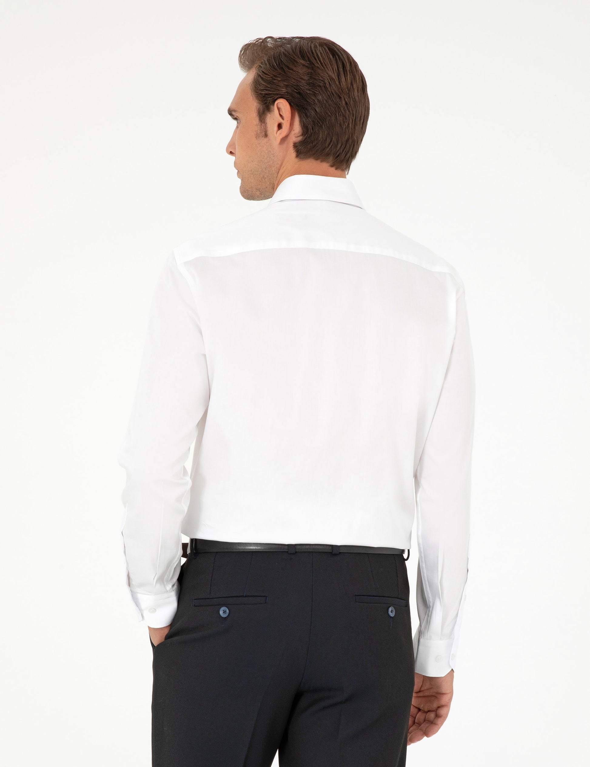 White Regular Fit Long Sleeve Basic Shirt