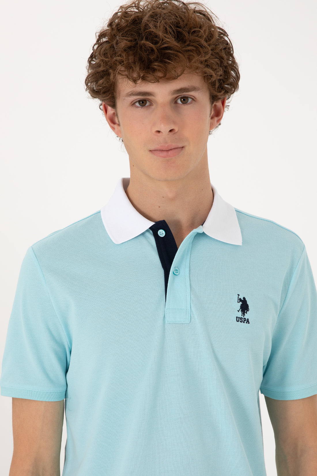 Men's Regular Fit Polo Neck Aqua T-Shirt