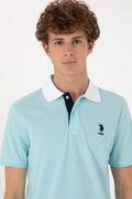 Men's Regular Fit Polo Neck Aqua T-Shirt