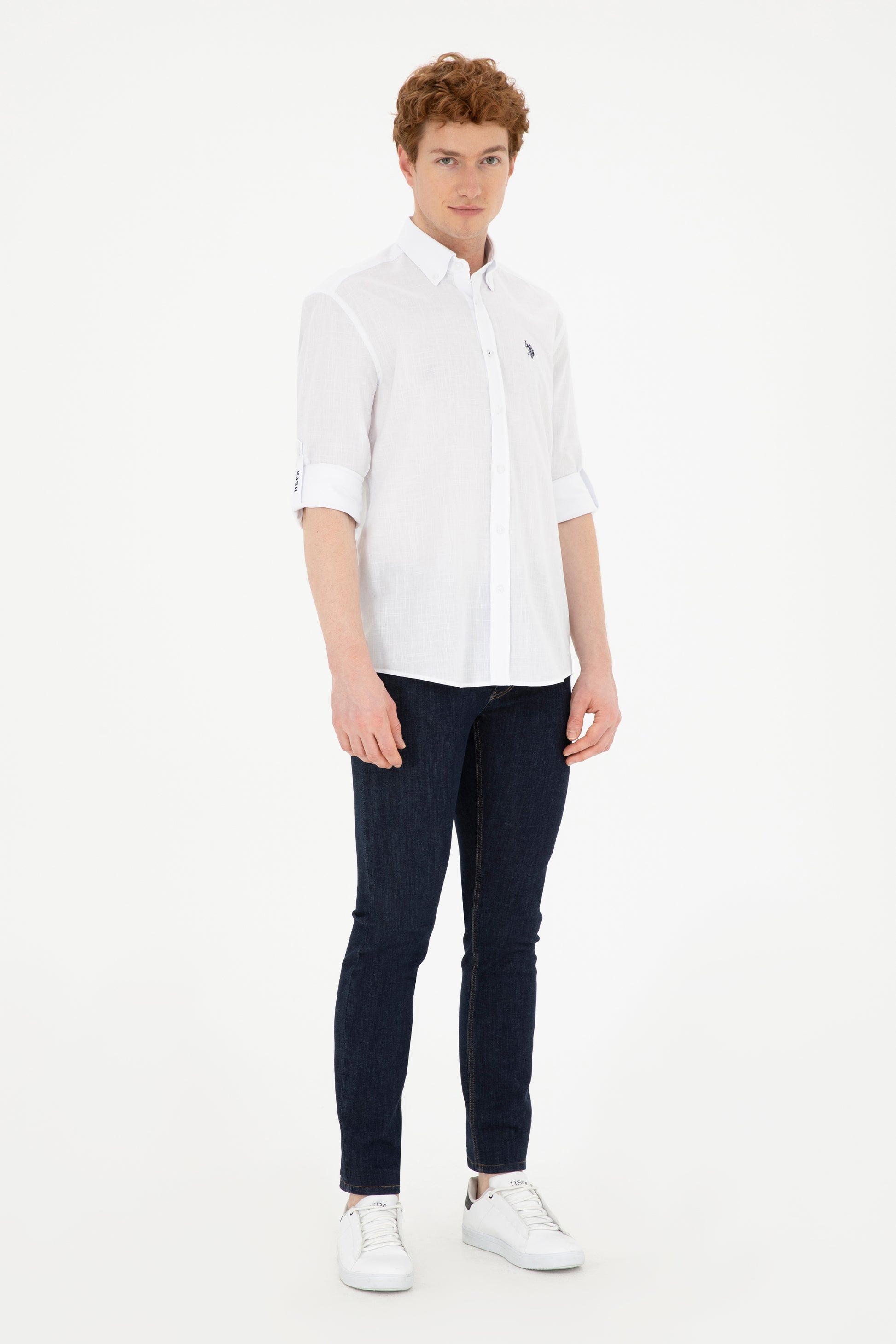 Men's Linen Look White Basic Shirt