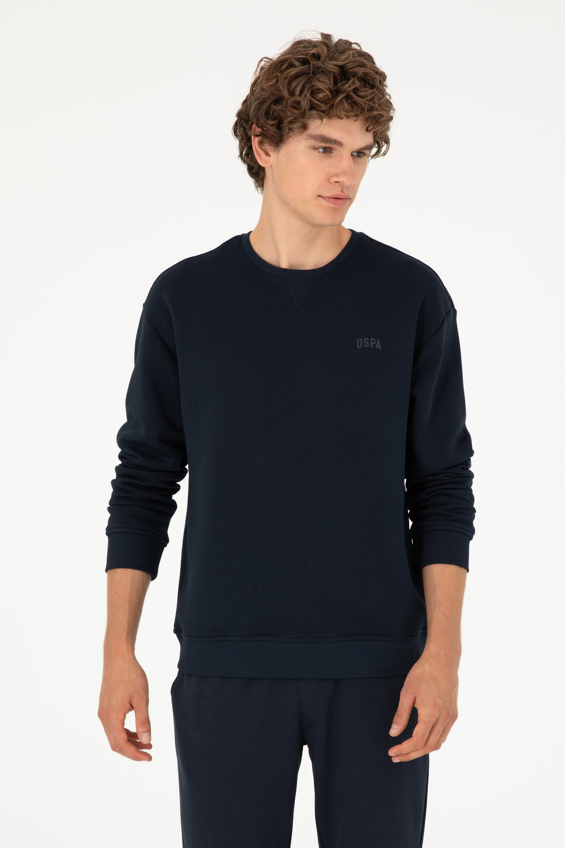 Comfort Fit Crew Neck Charcoal Navy Basic Sweatshirt