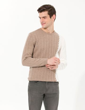 Mink Melange Slim Fit Crew Neck Knitwear Sweater