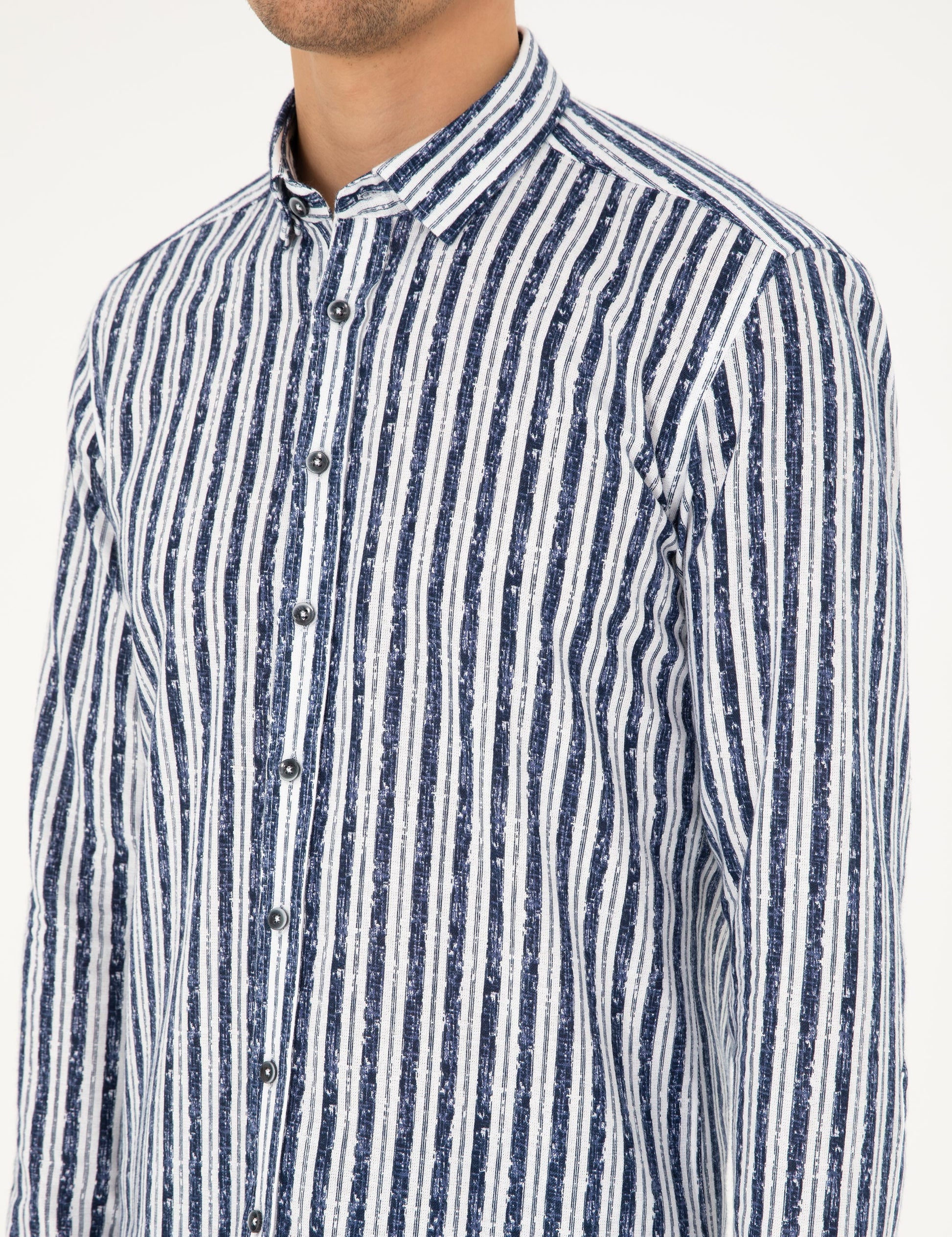 Navy Blue Slim Fit Long Sleeve Shirt