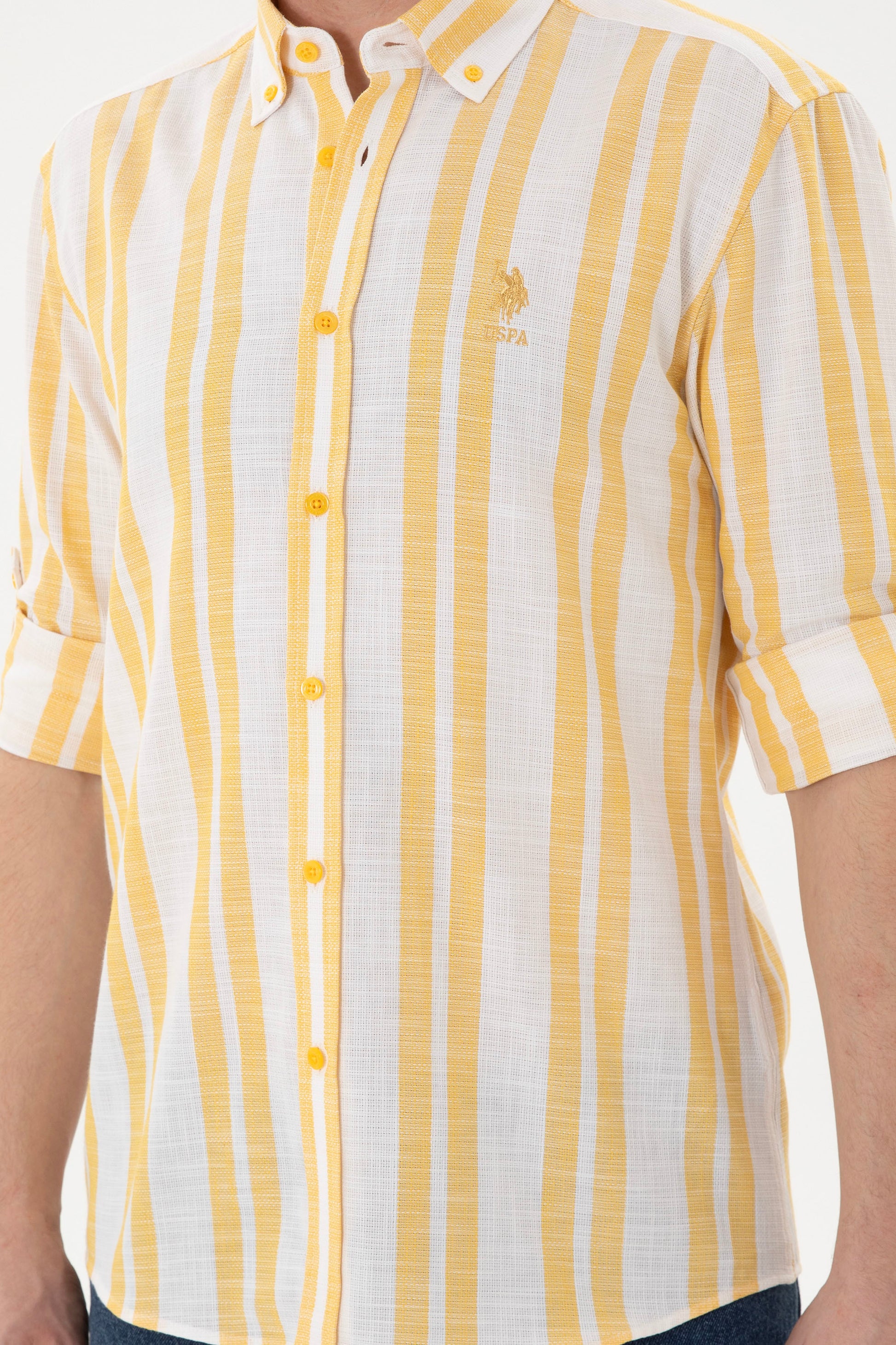 Men's Saffron Striped White Shirt