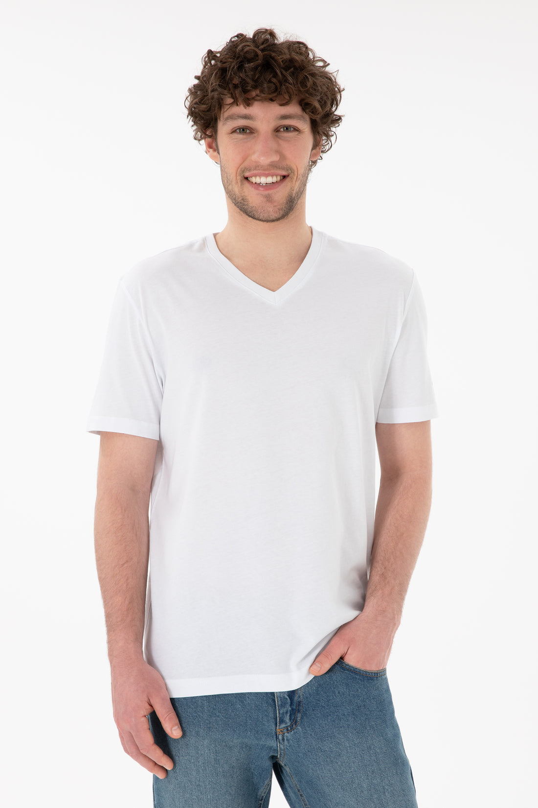 Men's Regular Fit V-Neck Anthracite Basic T-Shirt