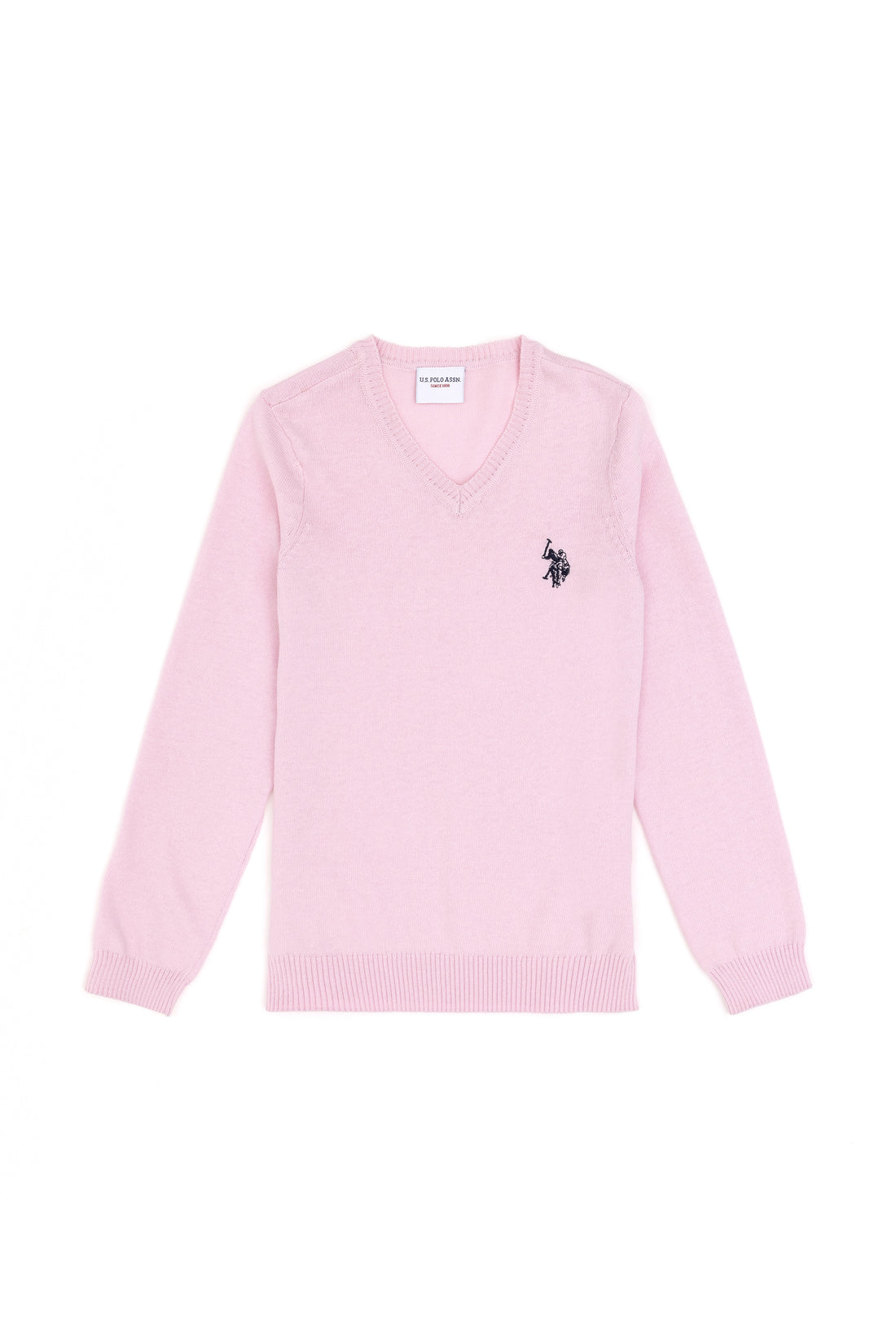 Girls' Pink V Neck Basic Sweater