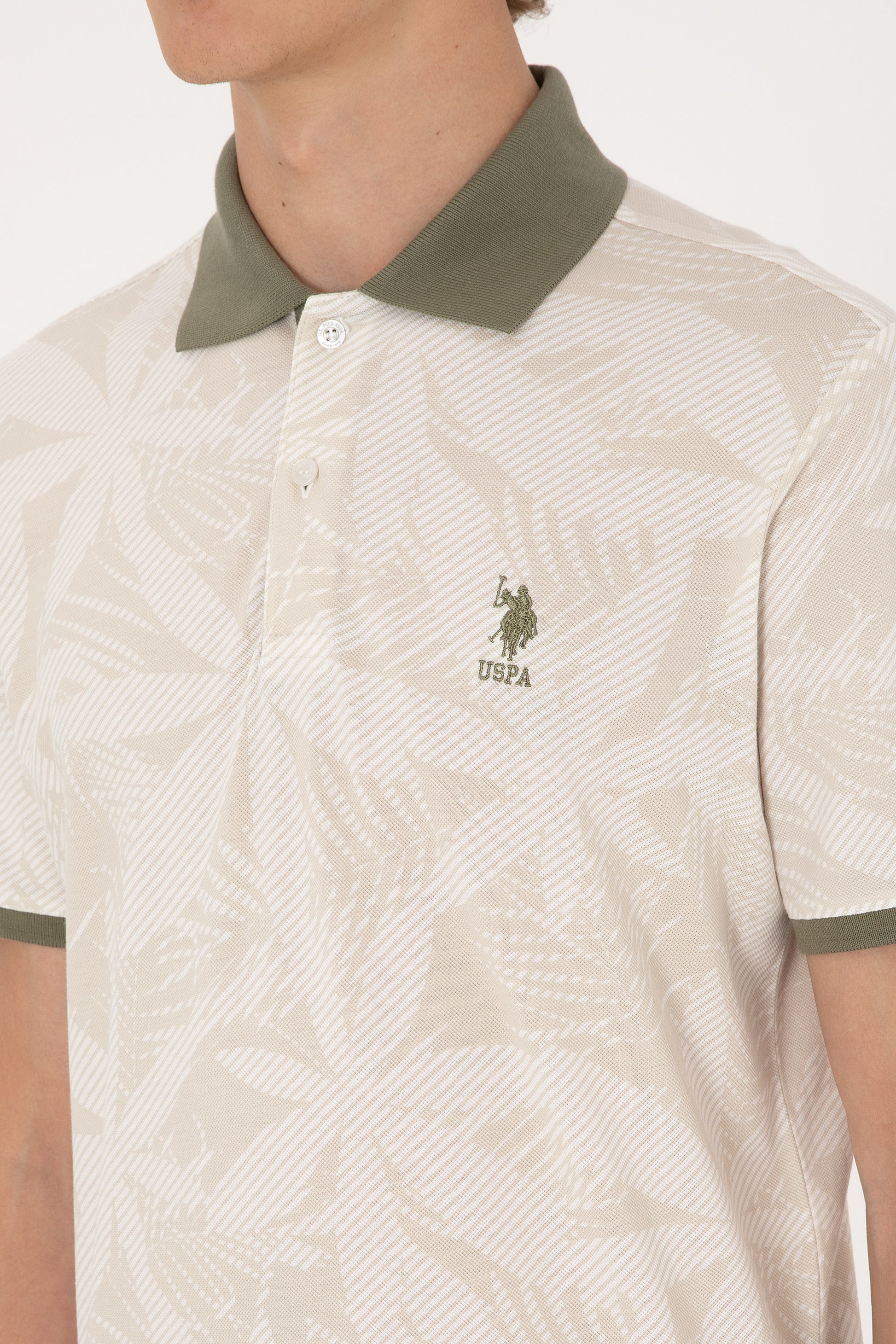 Men's Regular Fit Polo Neck Stone T-Shirt