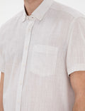 Beige Linen Look Regular Fit Short Sleeve Shirt