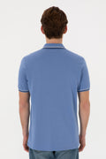 Men's Regular Fit Polo Neck Dark Blue Basic T-Shirt