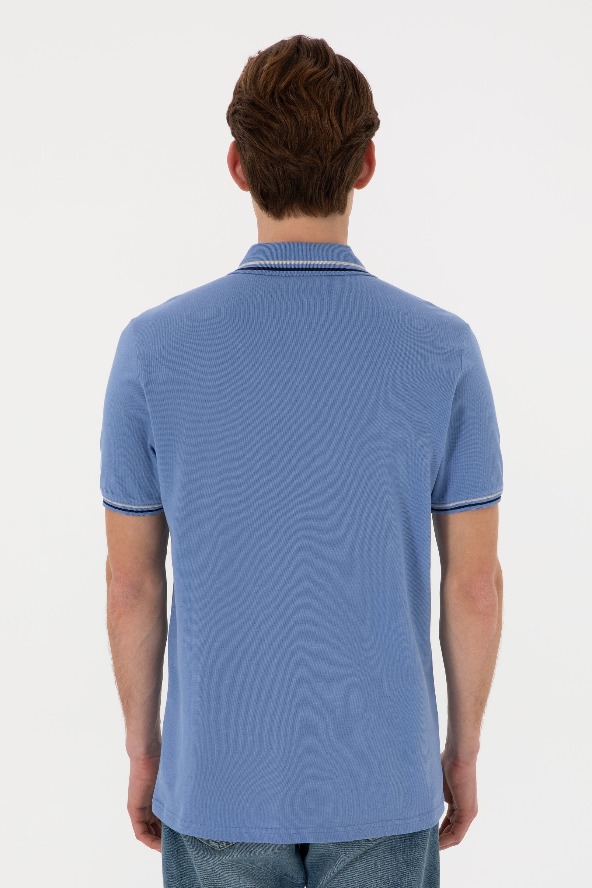 Men's Regular Fit Polo Neck Dark Blue Basic T-Shirt