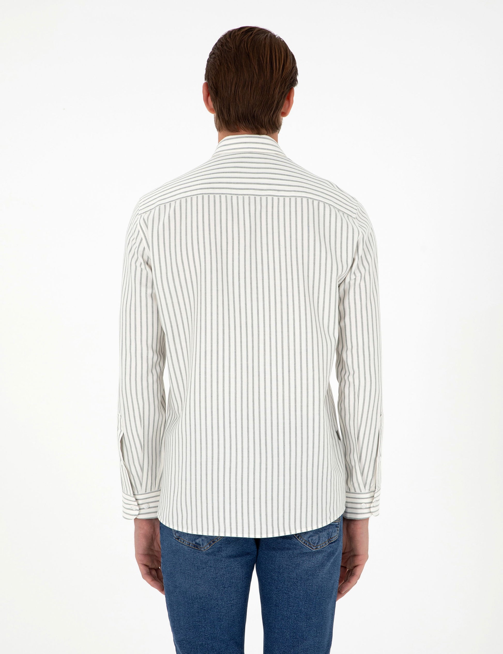 Khaki Striped Slim Fit Long Sleeve Shirt