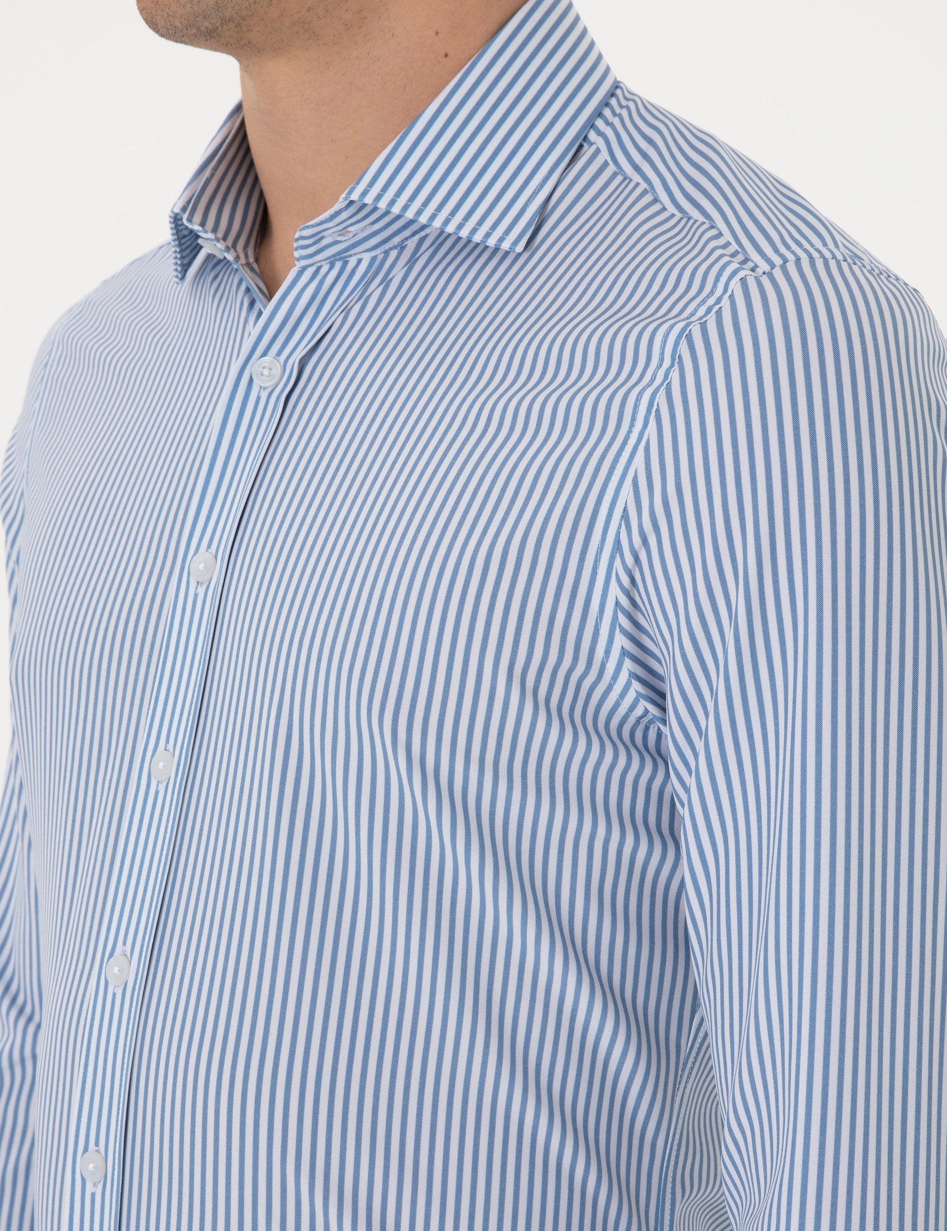 Blue Striped Ex. Slim Fit Long Sleeve Shirt