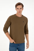 Men's Regular Fit Crew Neck Khaki Basic Sweatshirt