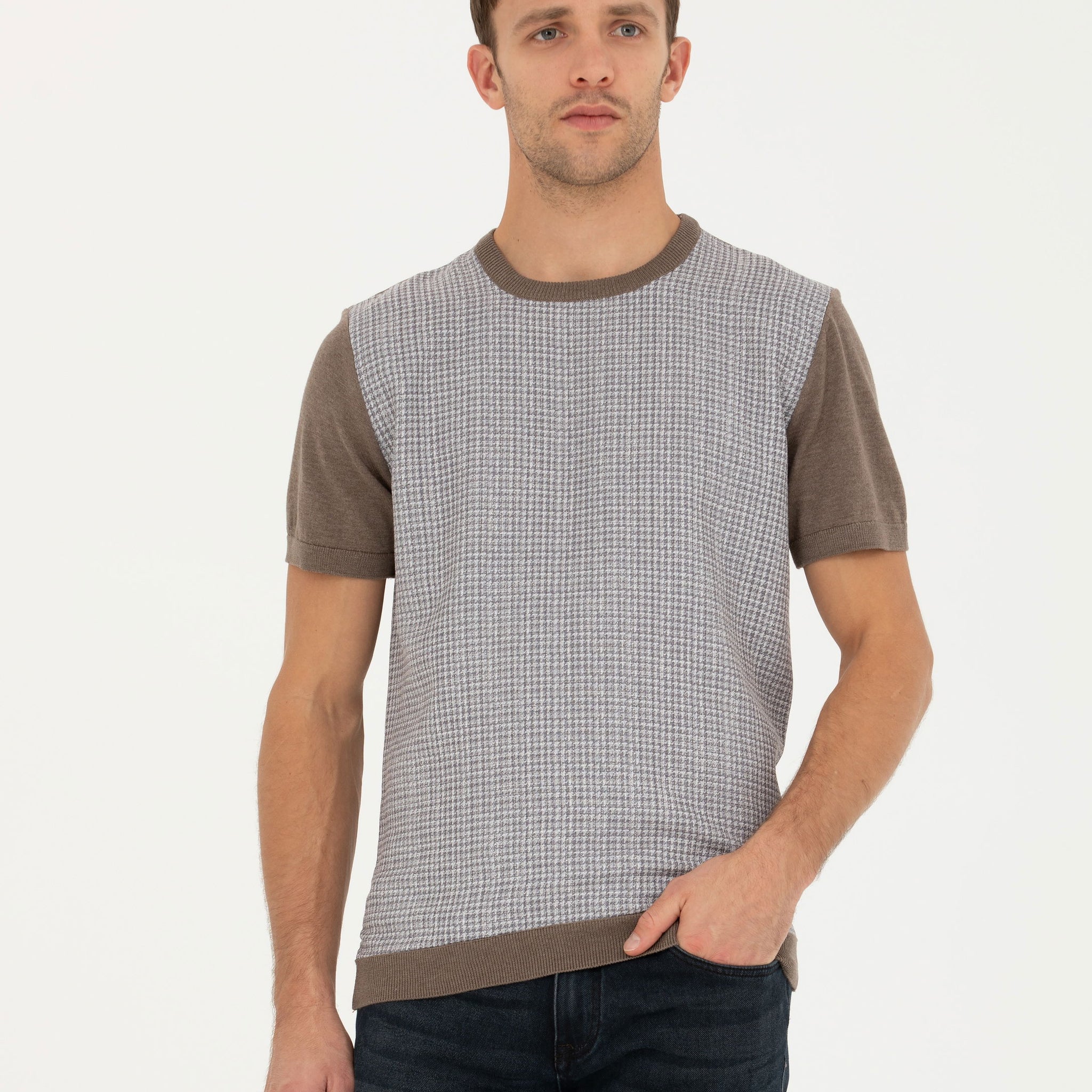 Mink Melange Slim Fit Crew Neck Sweater T-Shirt