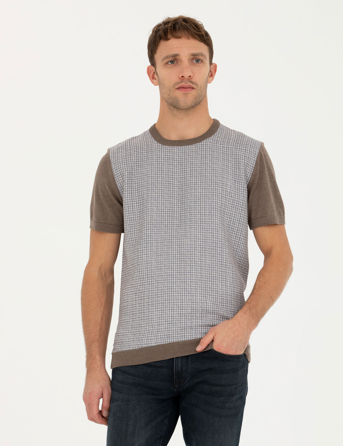 Mink Melange Slim Fit Crew Neck Sweater T-Shirt
