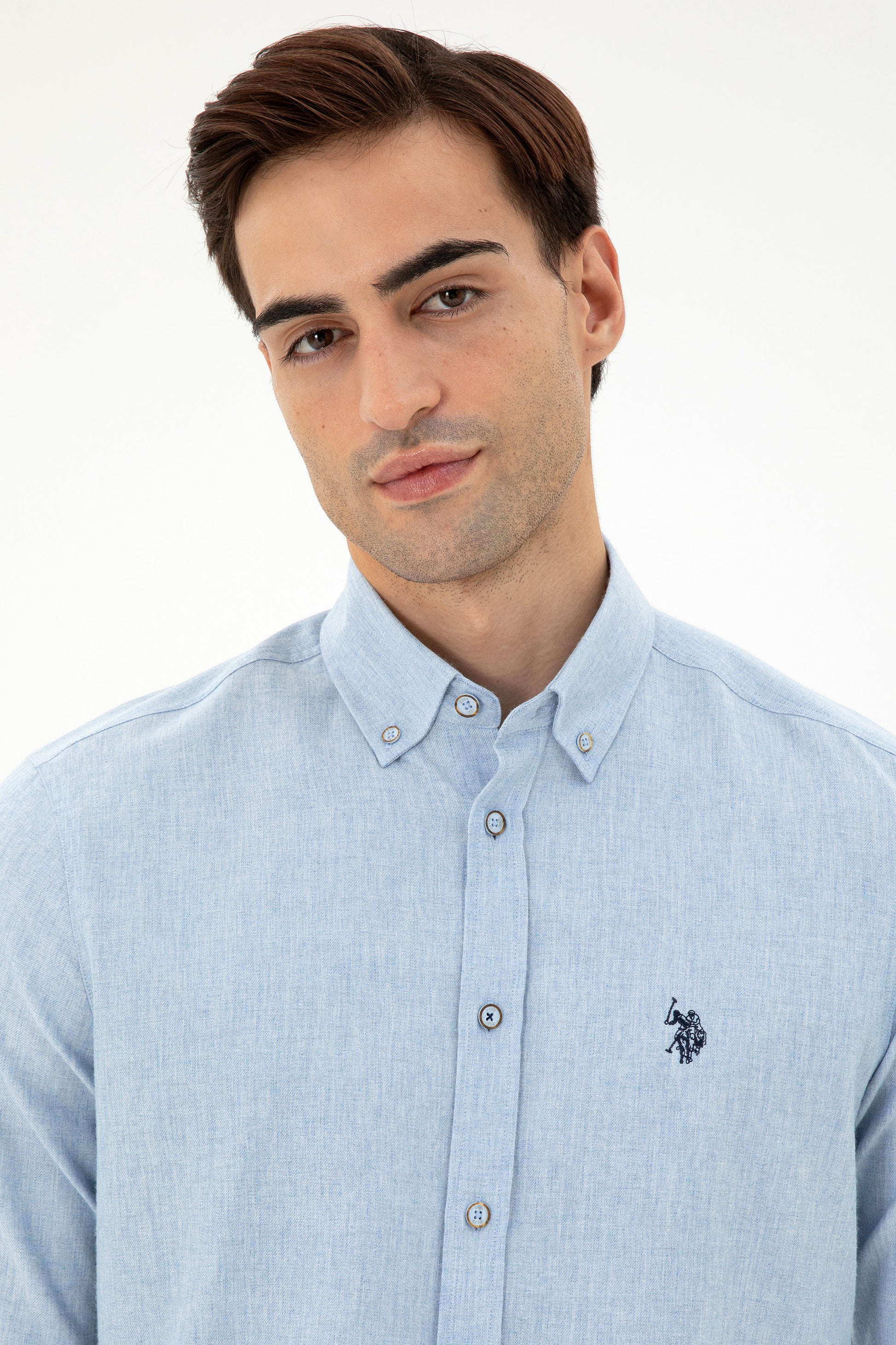 Men's Light Blue Long Sleeve Basic Shirt