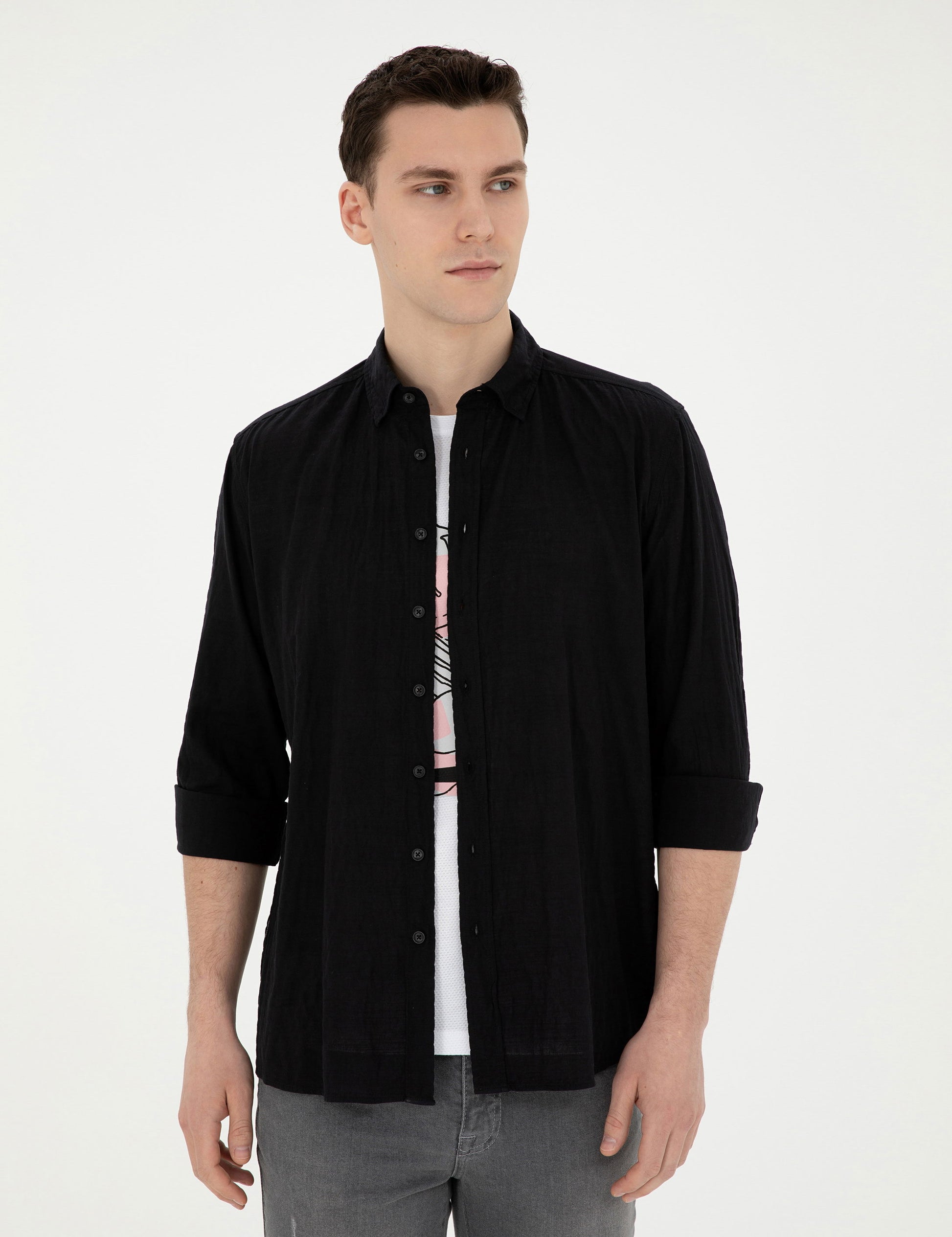 Black Regular Fit Long Sleeve Shirt