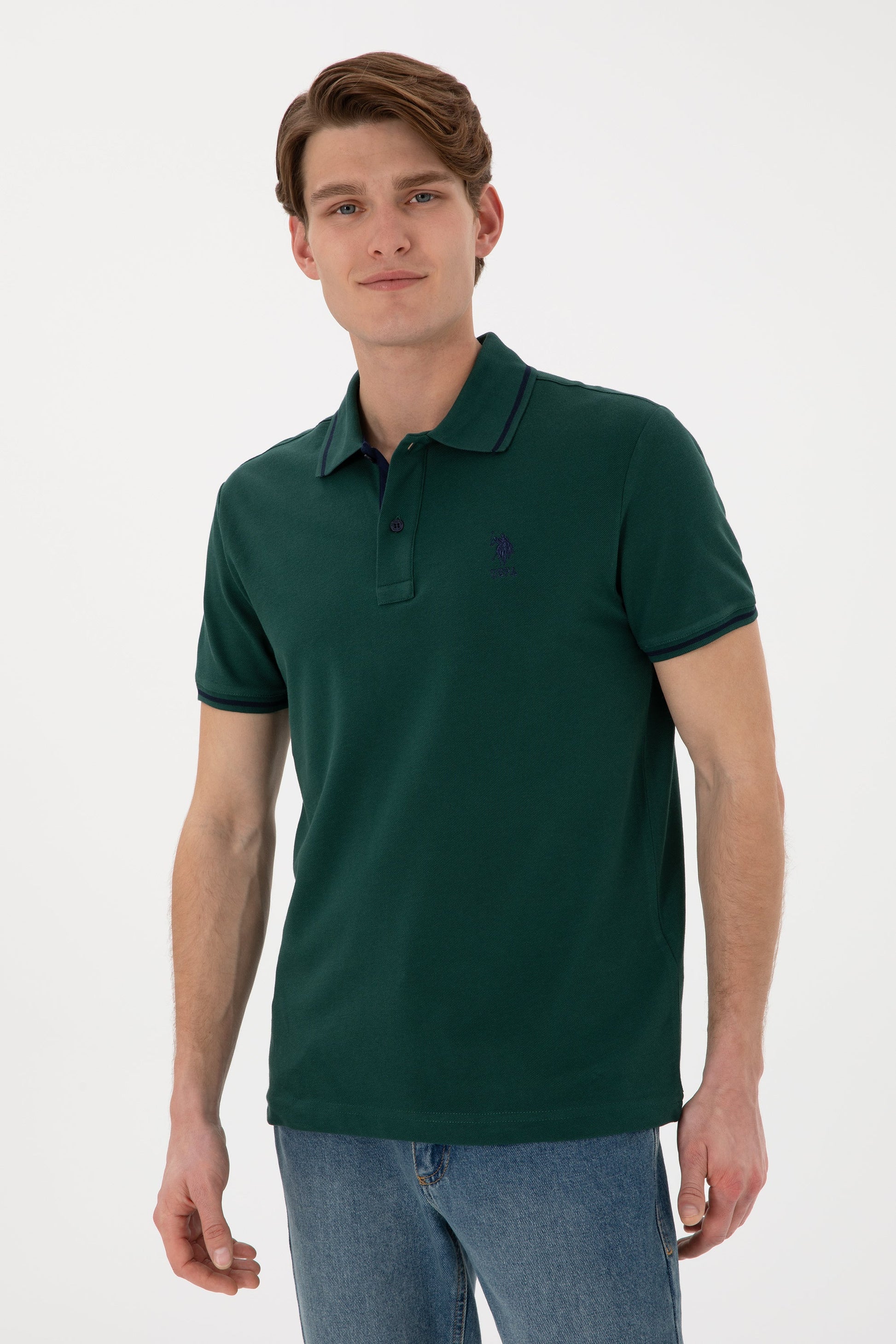 U.S. Polo Assn. - Men's Slim Fit Polo Neck Dark Green Basic T-Shirt