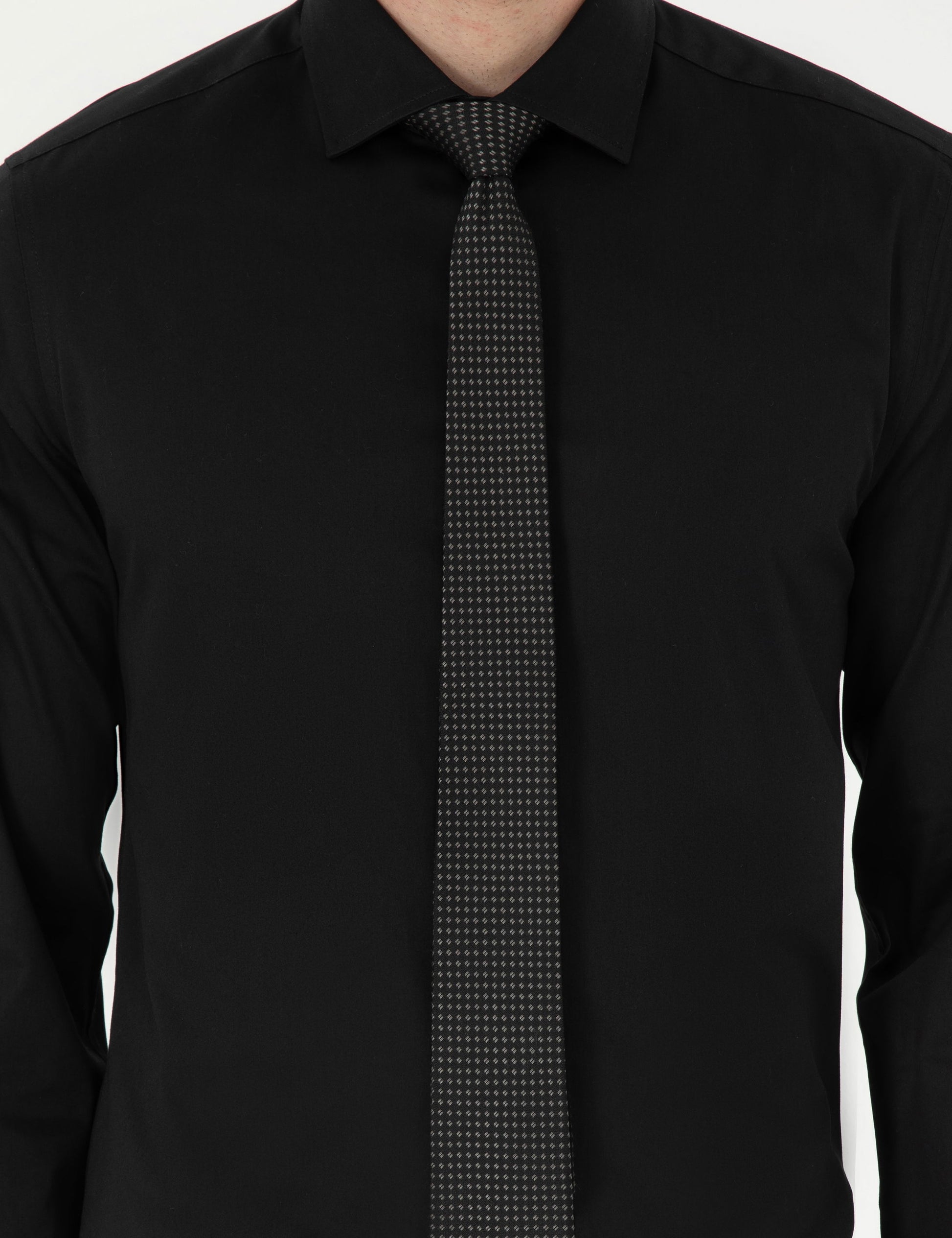 Black Ex. Slim Fit Long Sleeve Basic Shirt