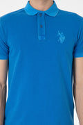 Men's Slim Fit Polo Neck Cobalt Wash Basic T-Shirt