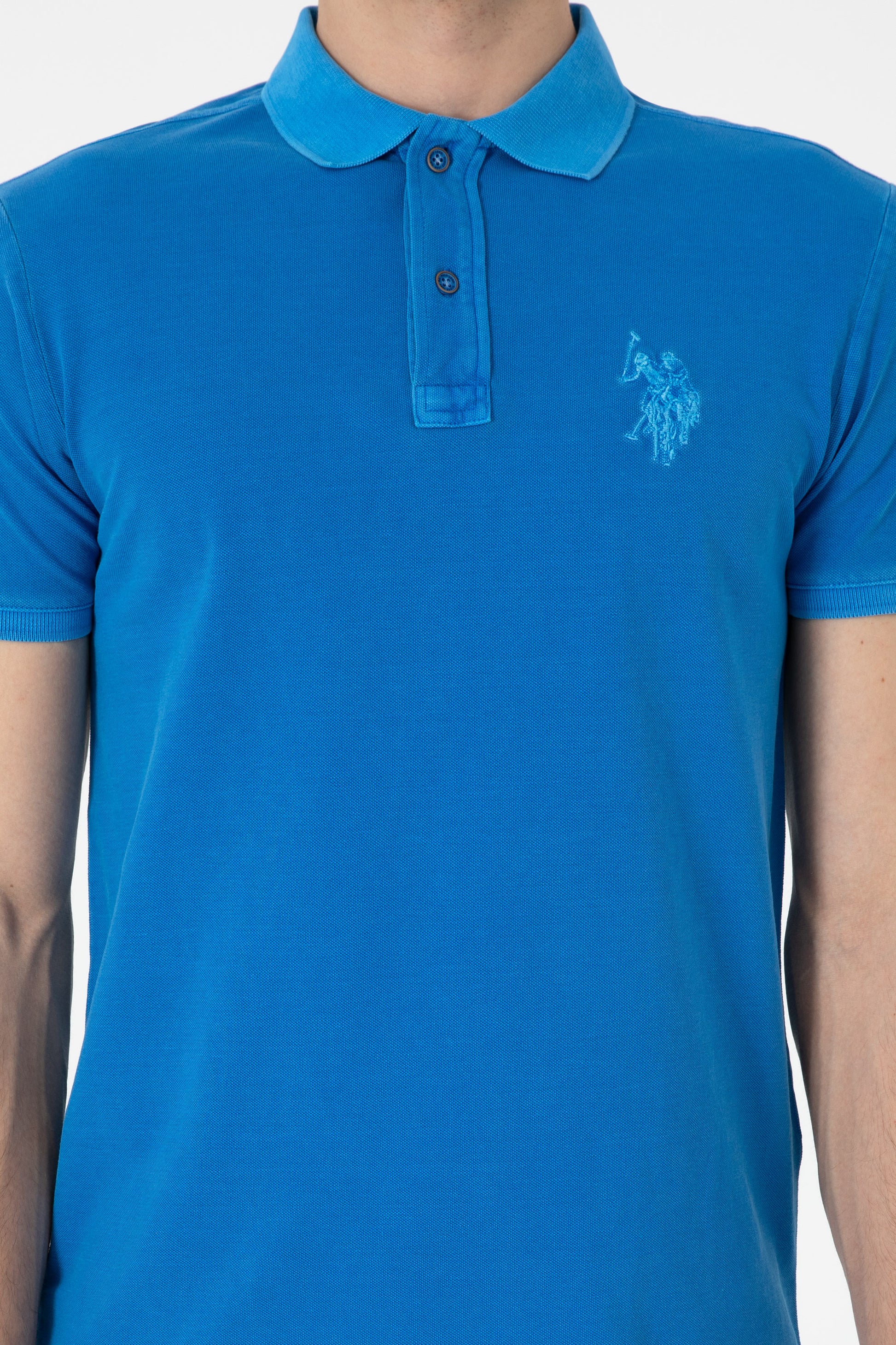 Men's Slim Fit Polo Neck Cobalt Wash Basic T-Shirt