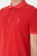 Men's Slim Fit Polo Neck Red Wash Basic T-Shirt