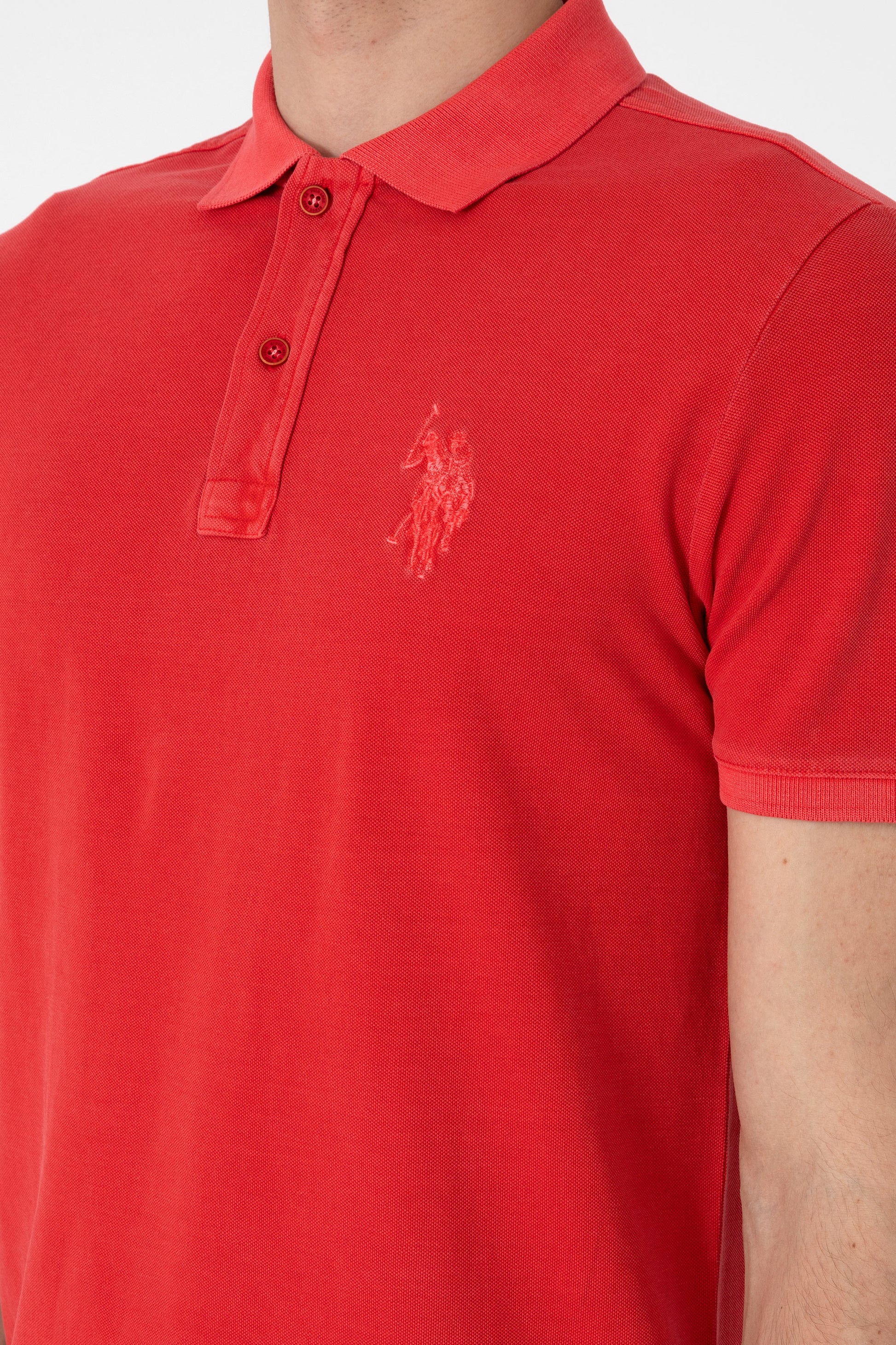 Men's Slim Fit Polo Neck Red Wash Basic T-Shirt
