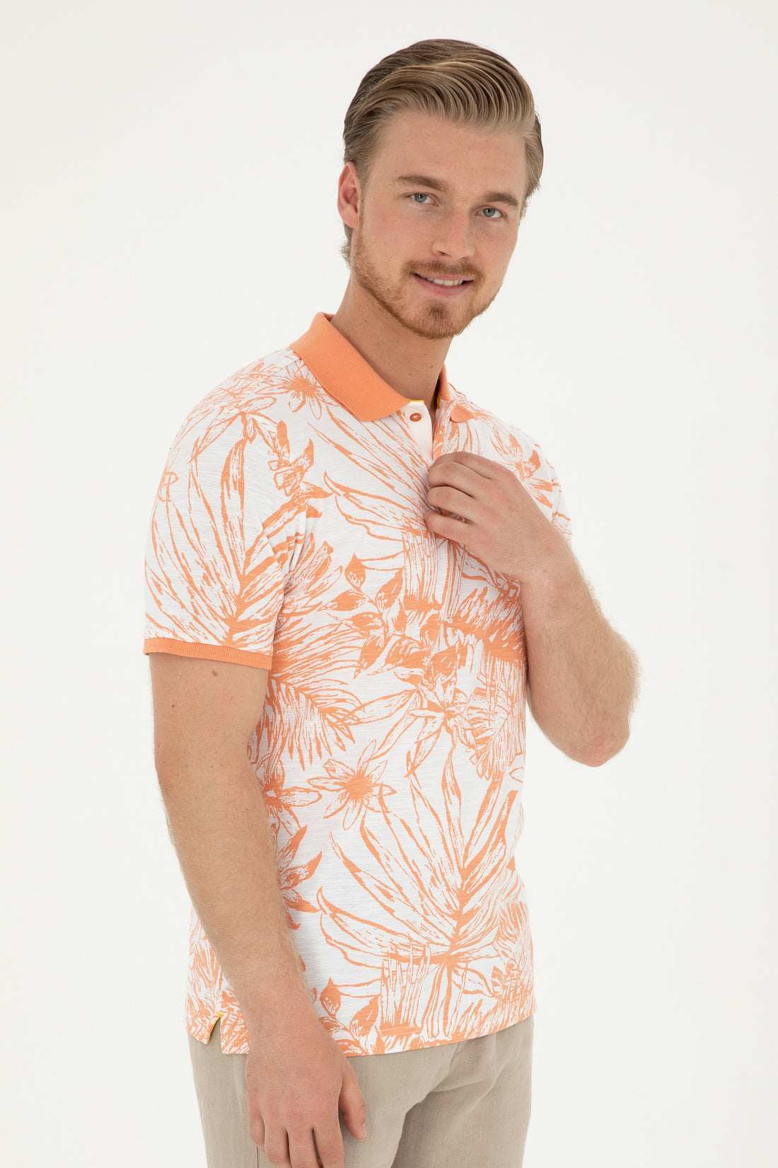 Men's Regular Fit Polo Neck Salmon T-Shirt