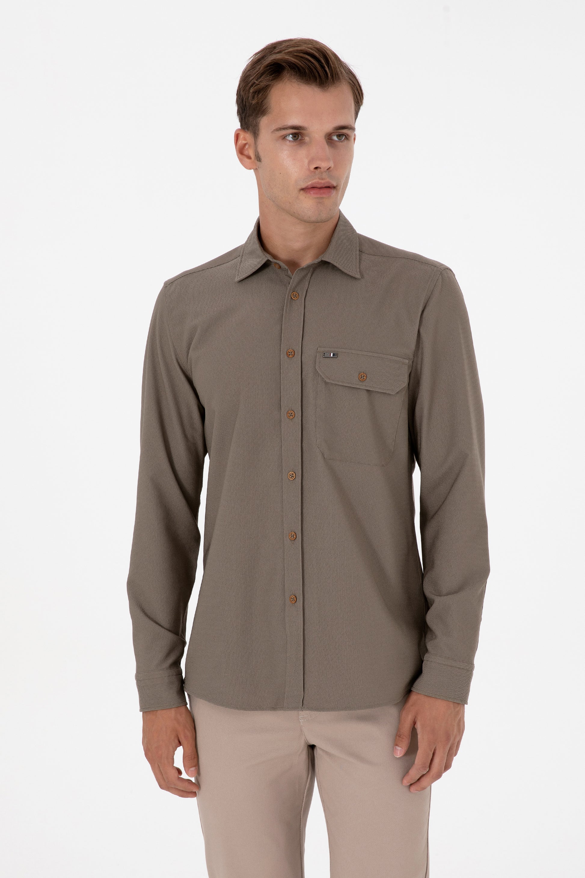 Men's Khaki Long Sleeve Shirt