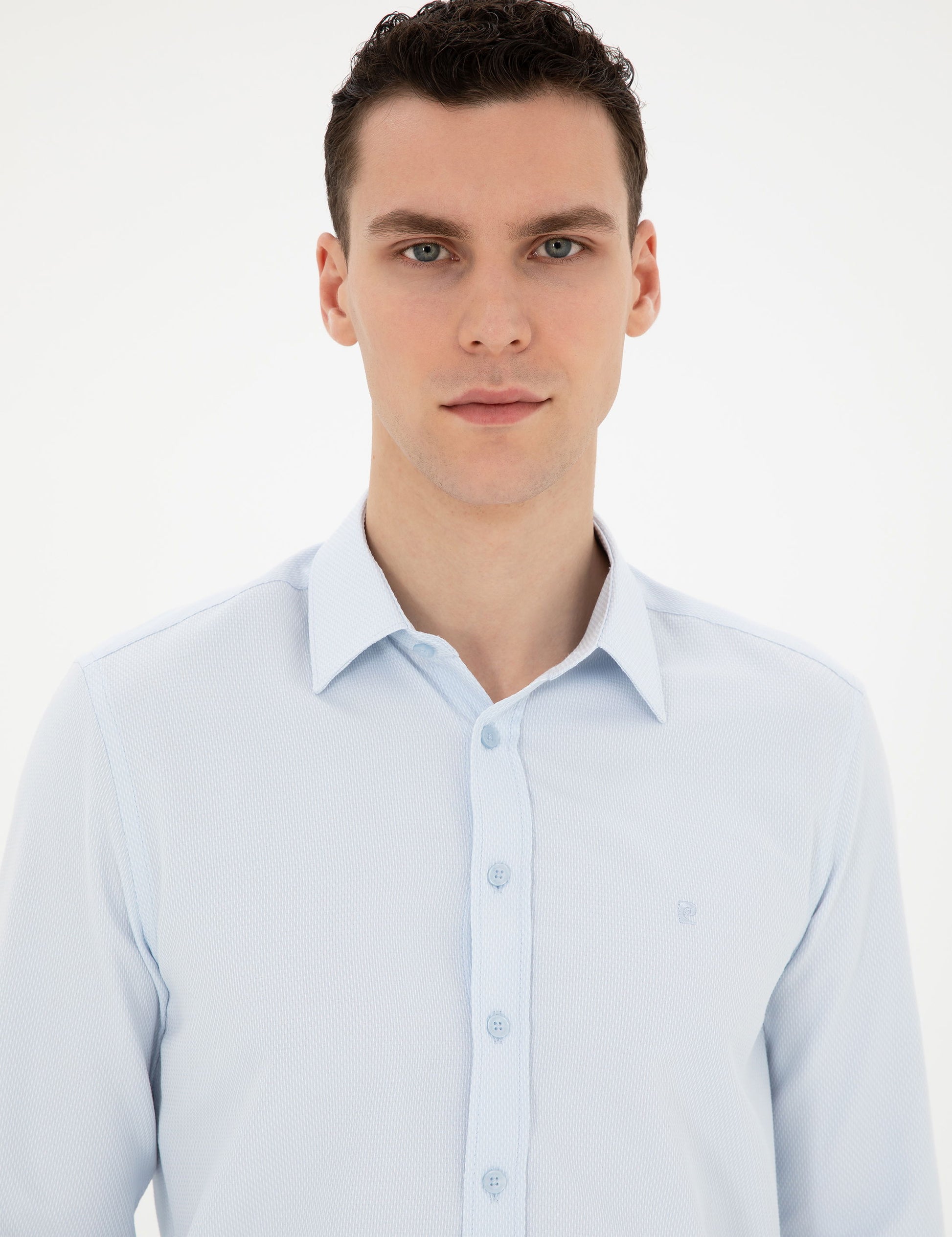 Light Blue Slim Fit Chunky Long Sleeve Shirt