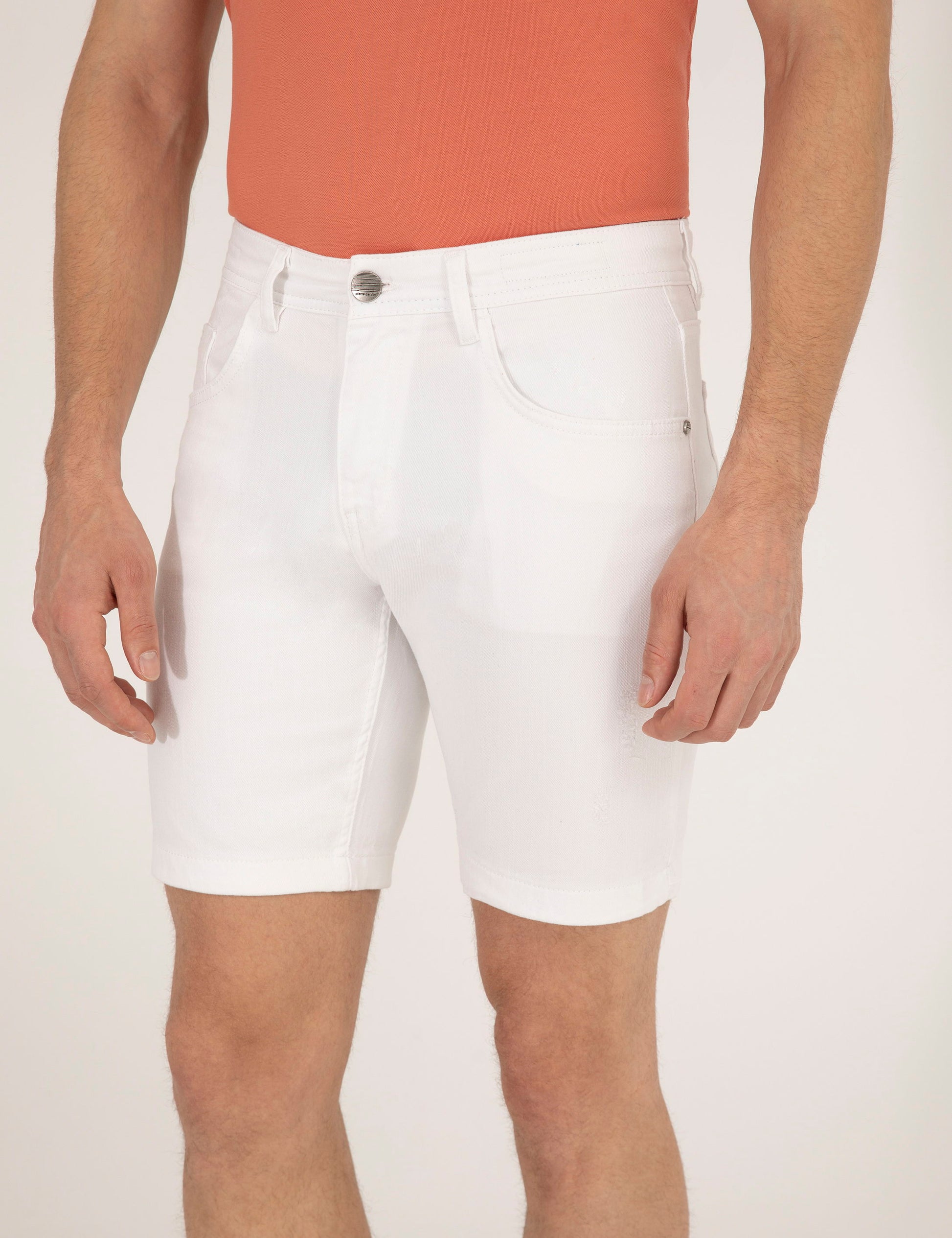 Ecru Slim Fit Jeans Shorts