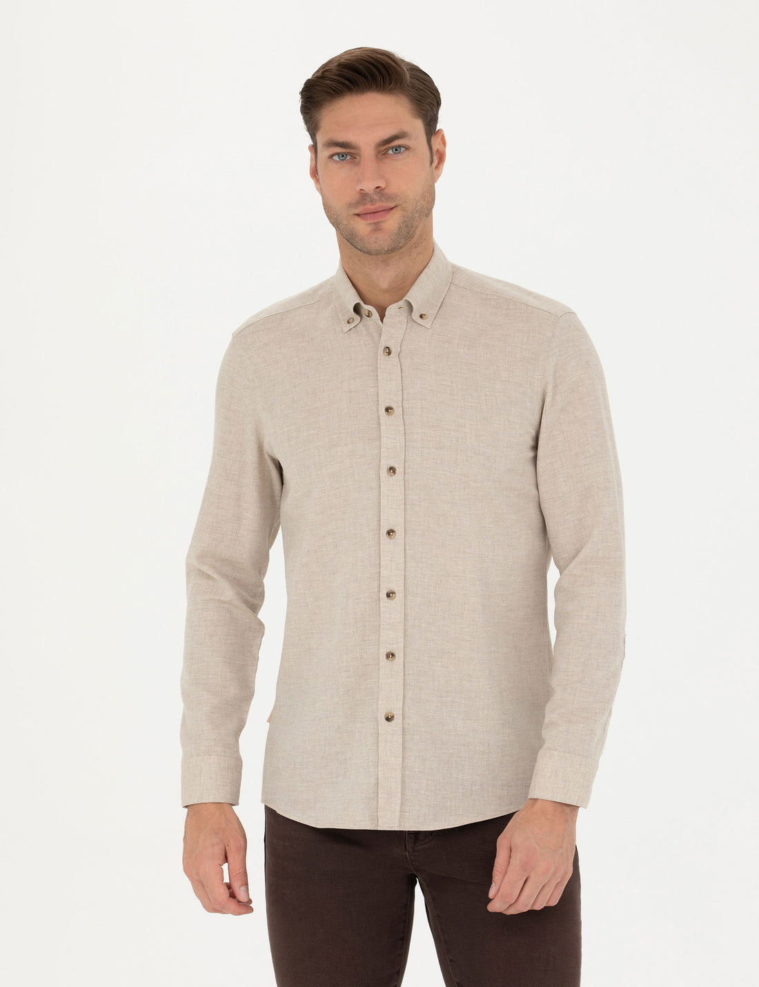 Beige Slim Fit Long Sleeve Shirt