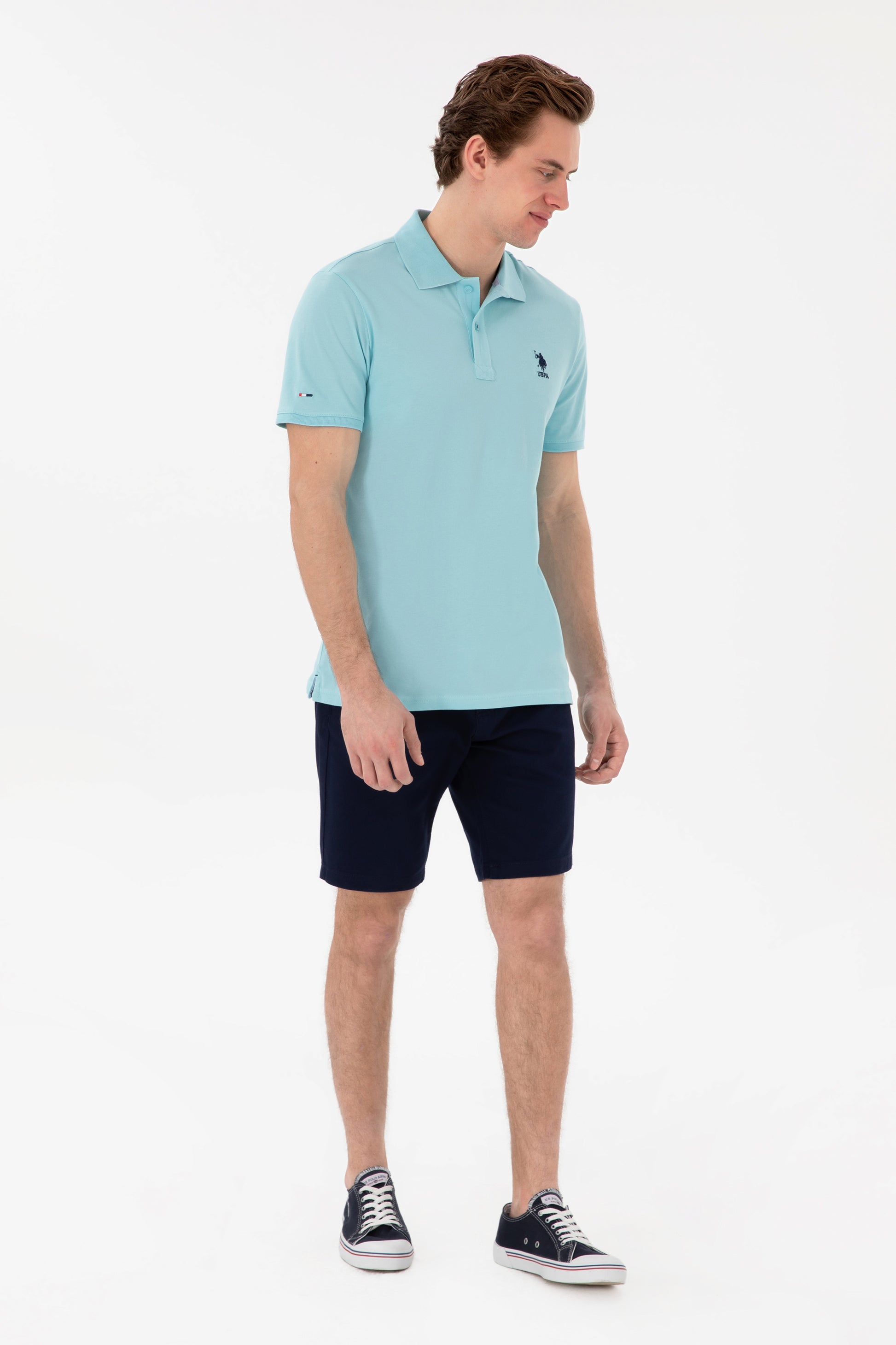 Men's Slim Fit Polo Neck Aqua Basic T-Shirt